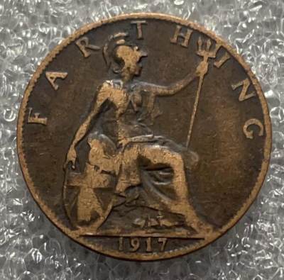 文馨钱币收藏131 场，中外古币，版本明细分好了 - 1917 年英国乔五版法新铜币