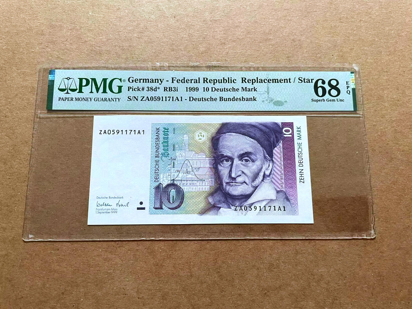 【Blue Auction】✨世界纸币精拍第485期【精】 【补号 p38d*】德国 1999年10马克 PMG68EPQ 超高分 