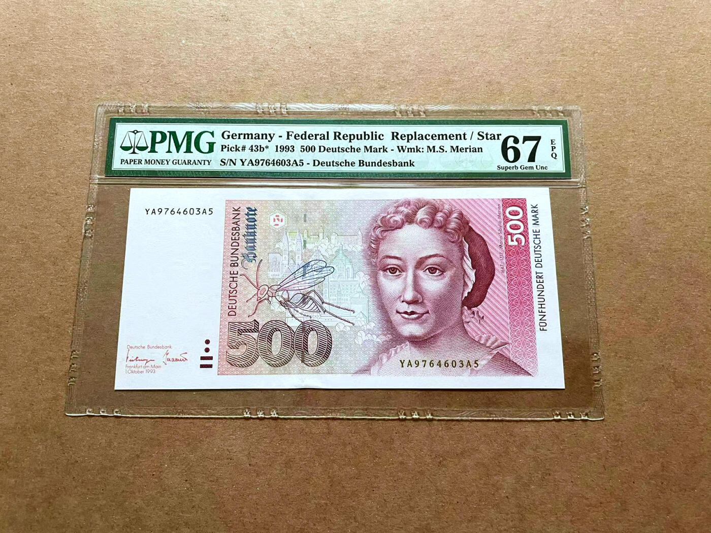 【Blue Auction】✨世界纸币精拍第485期【精】 【亚军分 YAA补号】德国 1993年1000马克 梅里安  PMG67EPQ 高分
