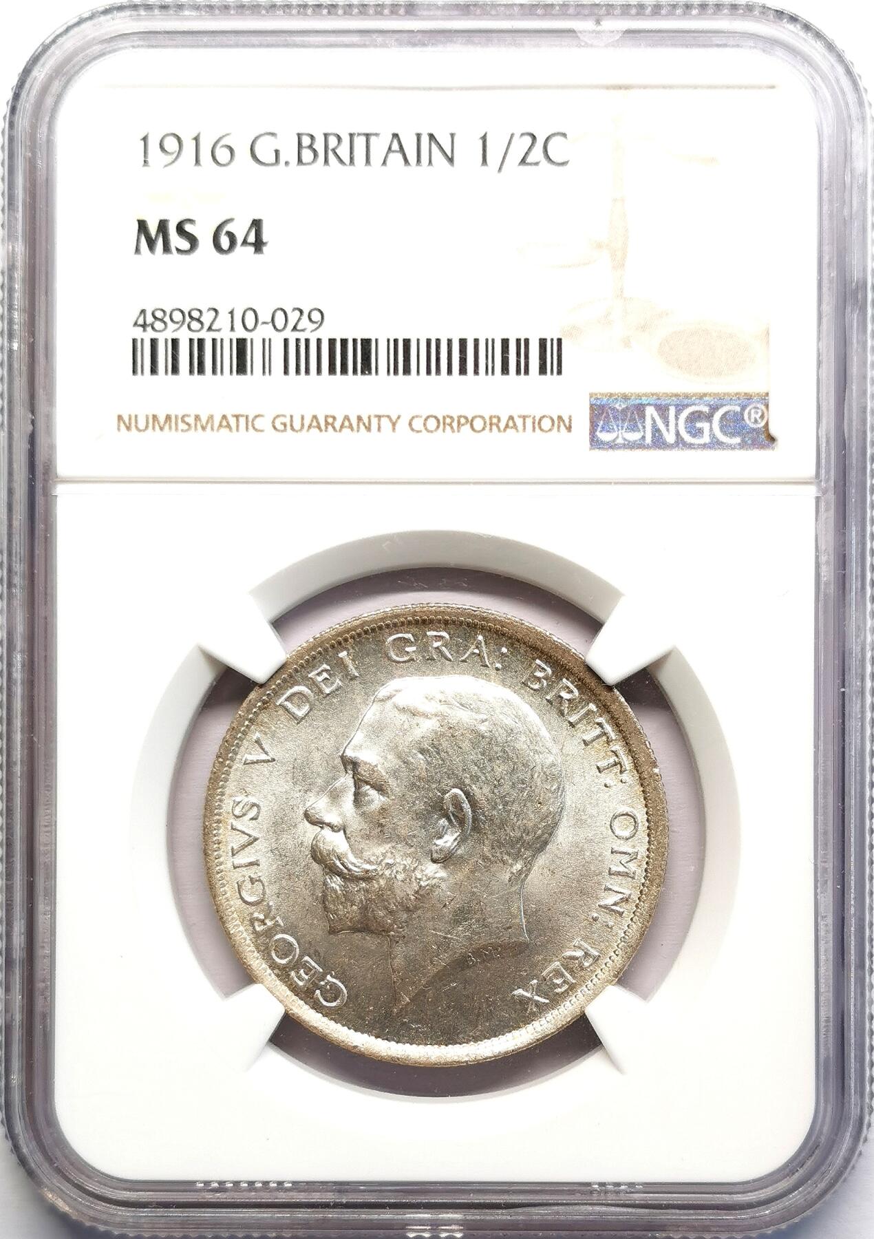 凡希社世界钱币微拍第二百七十一期 1916英国乔五1/2克朗银币NGC-MS64