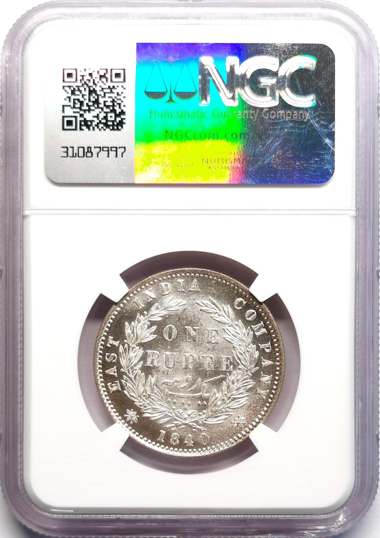 凡希社世界钱币微拍第二百七十一期 1840东印度公司小维卢比银币NGC-MS63