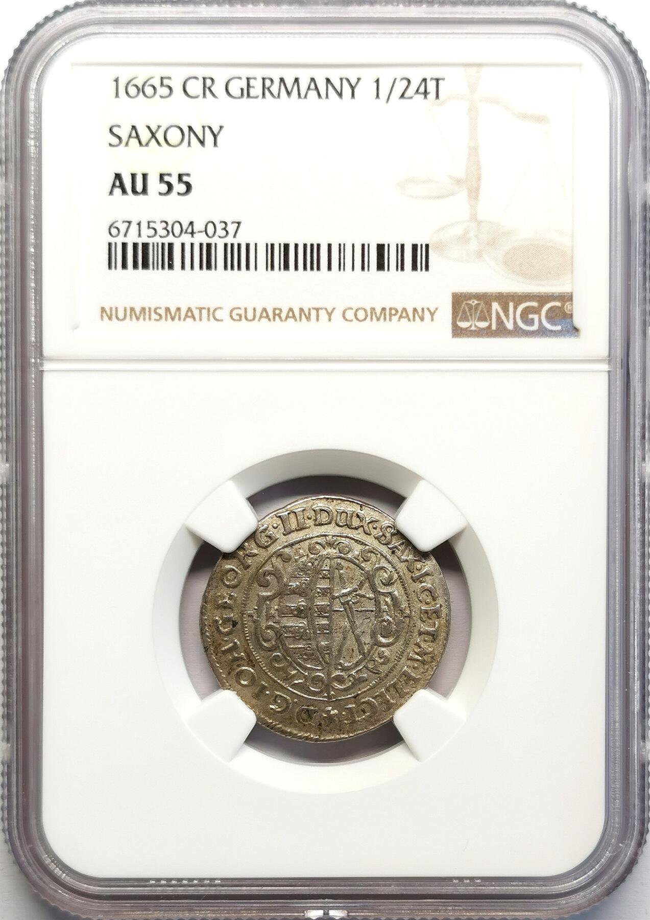 凡希社世界钱币微拍第二百七十一期 1665德国萨克森1/24泰勒银辅币NGC-AU55