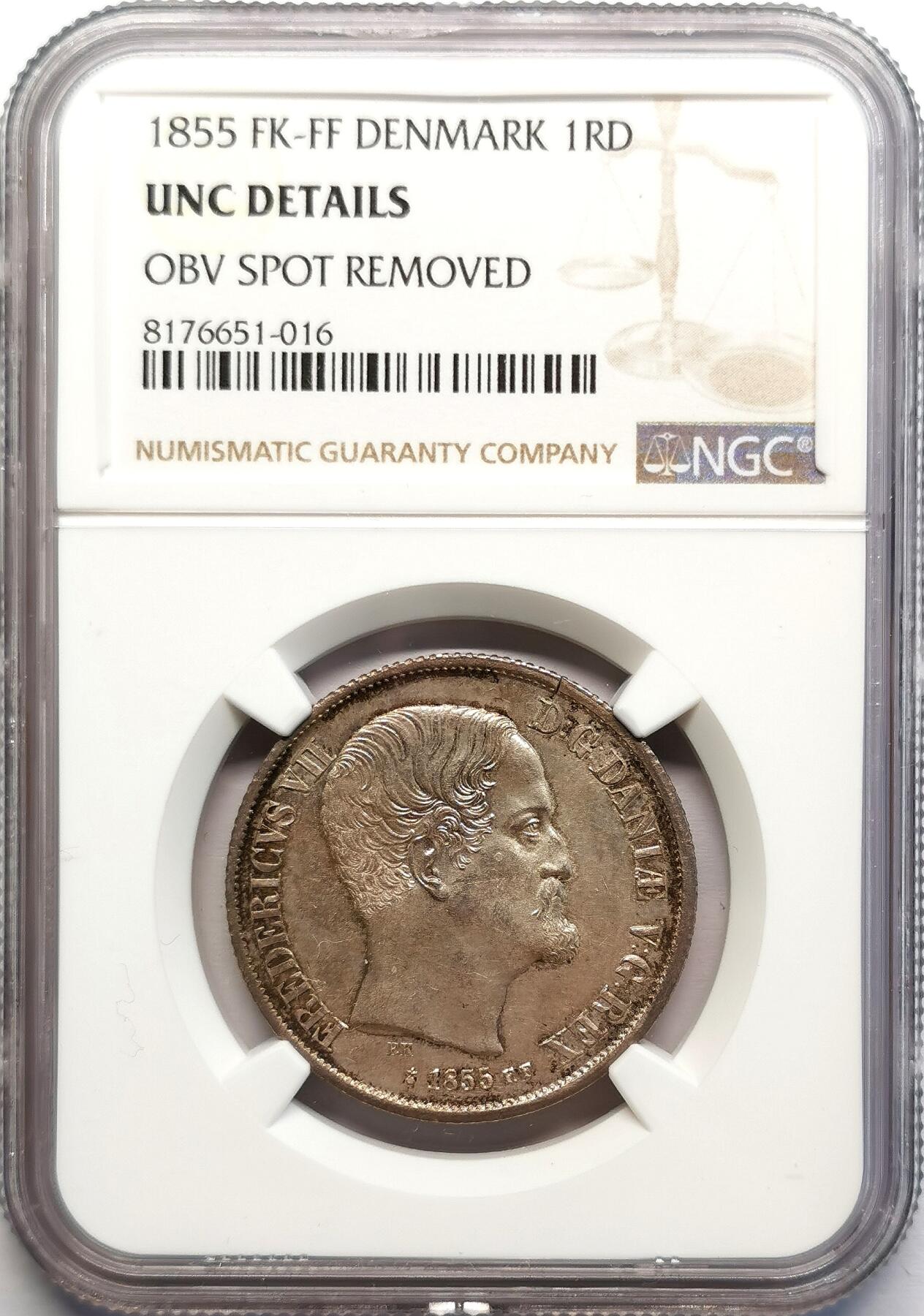 凡希社世界钱币微拍第二百七十一期 1855丹麦费德里科七世RIGSDALER银币NGC-UNCD