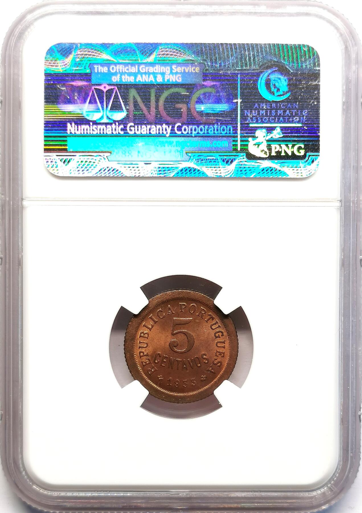 凡希社世界钱币微拍第二百七十一期 1933葡属几内亚5分铜币NGC-MS65，高分稀见品种！