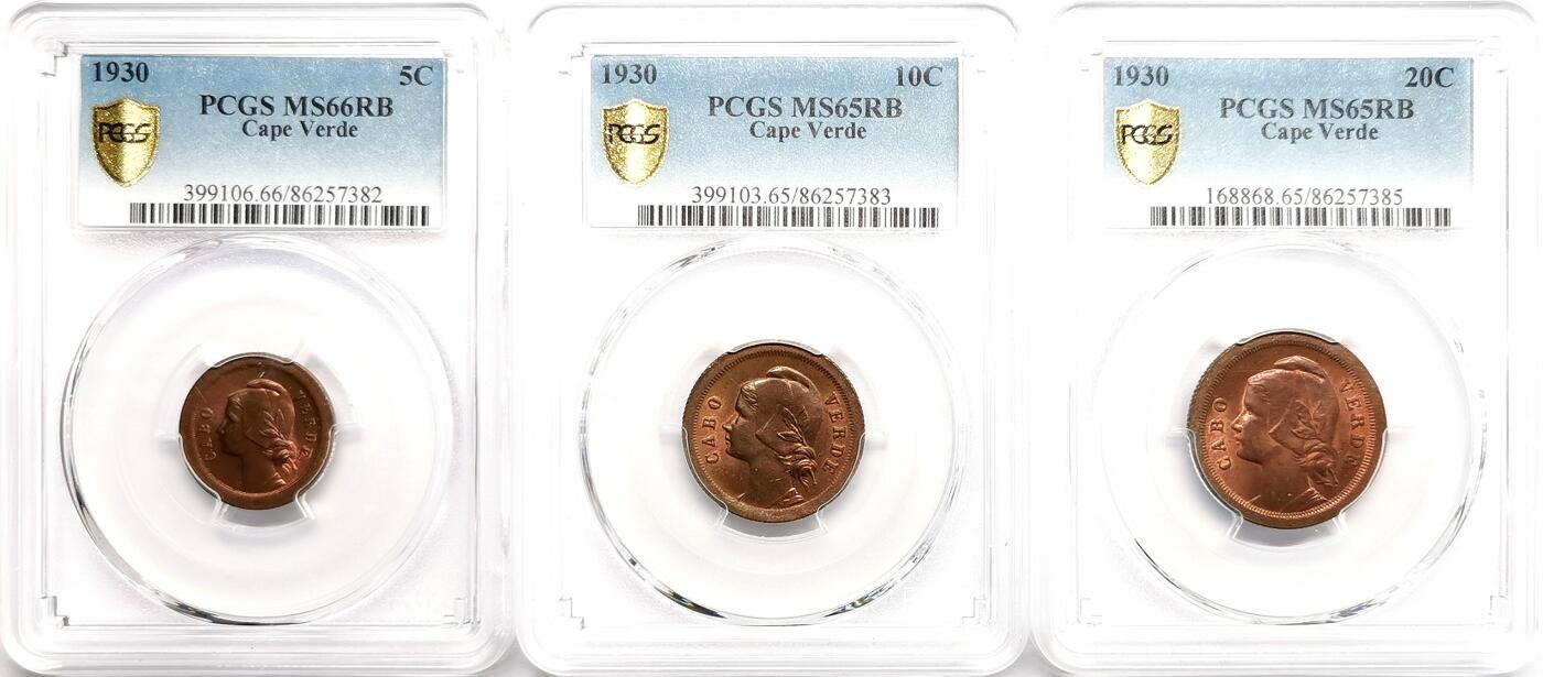 凡希社世界钱币微拍第二百七十一期 1930葡属佛得角5/10/20分铜币PCGS-MS66/65/65
