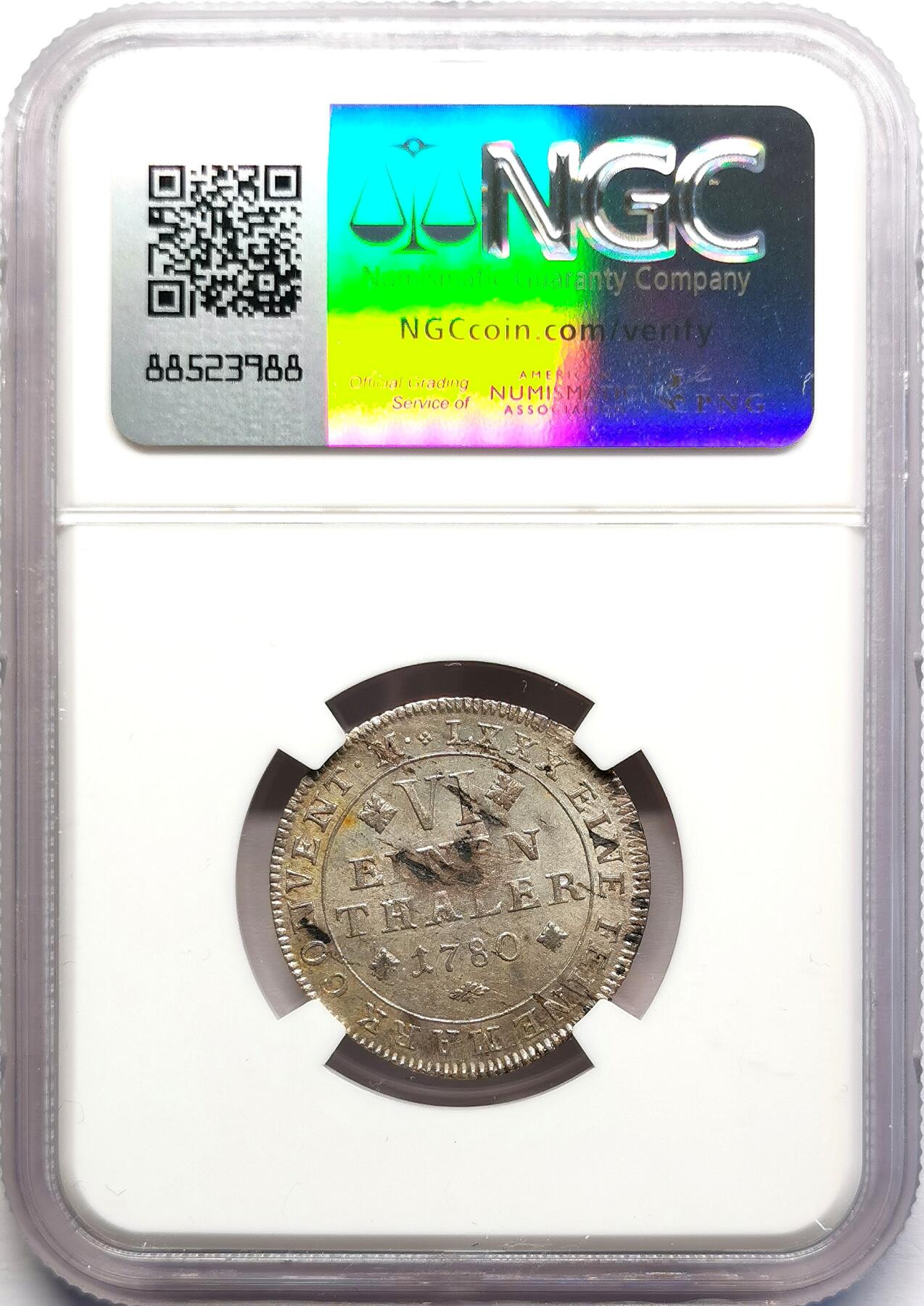 凡希社世界钱币微拍第二百七十一期 1780布伦瑞克沃芬伯特飞马1/6泰勒银币NGC-MS62