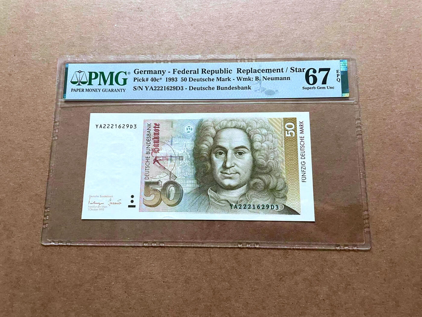 【Blue Auction】✨世界纸币精拍第485期【精】 【补号无47 p40c*】德国 1993年50马克  PMG67EPQ 高分