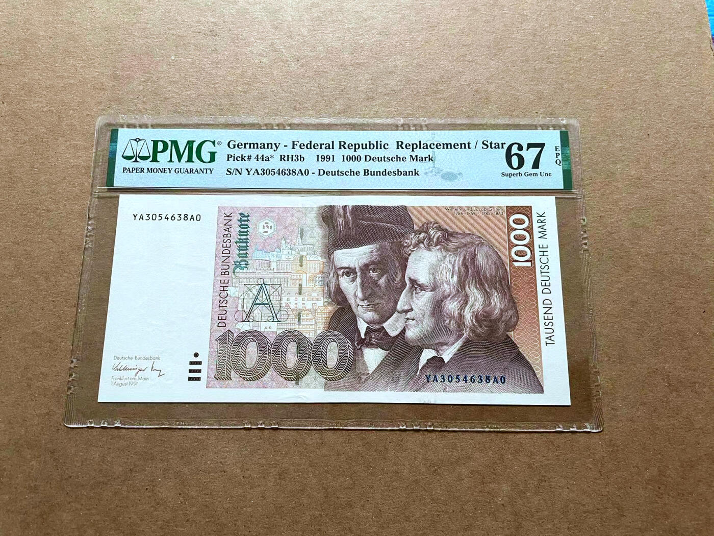 【Blue Auction】✨世界纸币精拍第485期【精】 【仅1张更高分 YAA补号】德国 1991年1000马克 格林兄弟  PMG67EPQ 高分