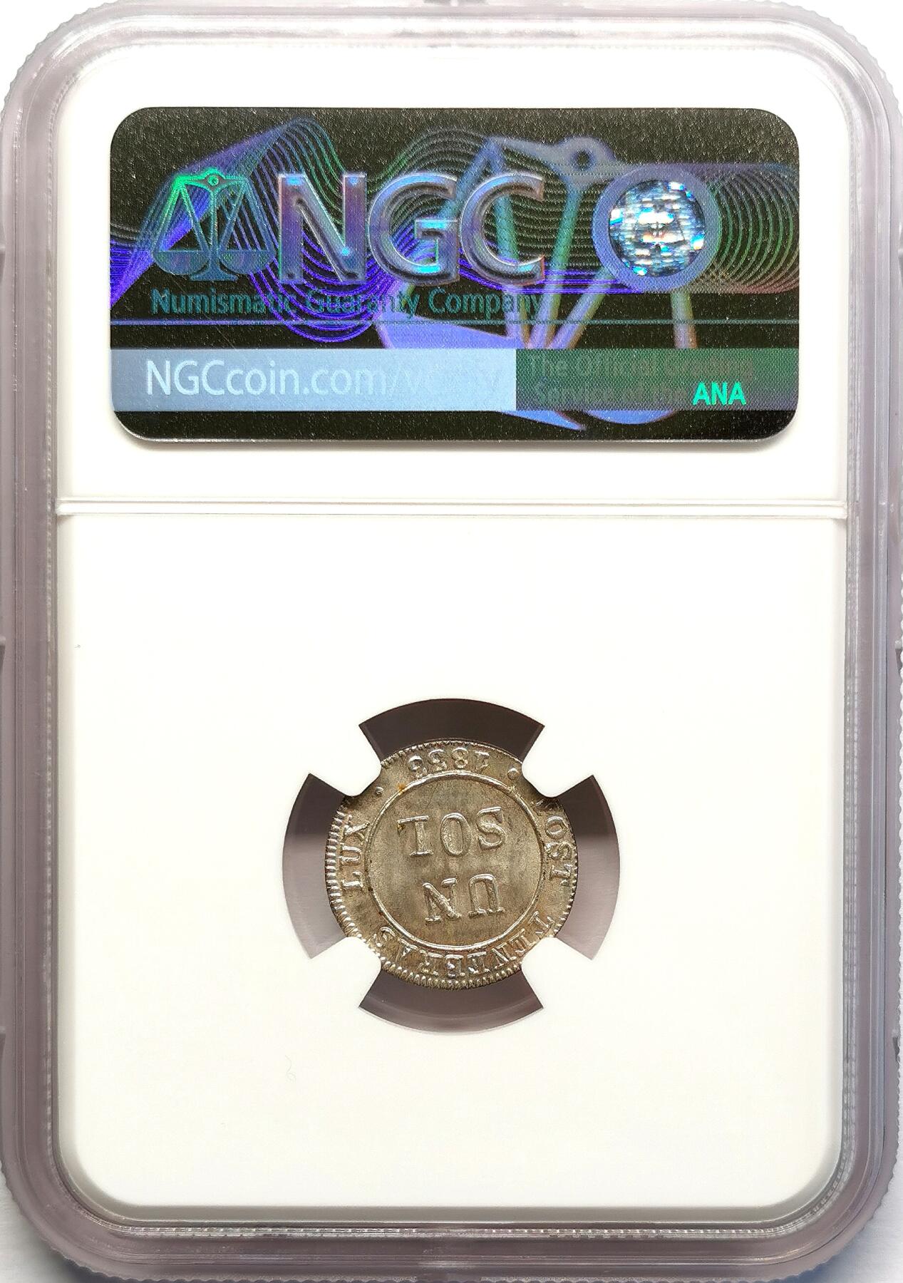 凡希社世界钱币微拍第二百七十一期 1833瑞士日内瓦SOL低银版NGC-MS66顶级品相！