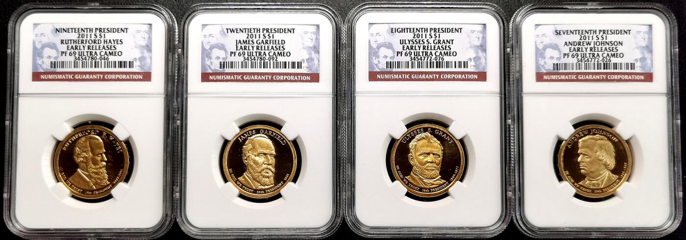凡希社世界钱币微拍第二百七十一期 2011美国历届总统纪念DOLLAR四枚套NGC-PF69UC