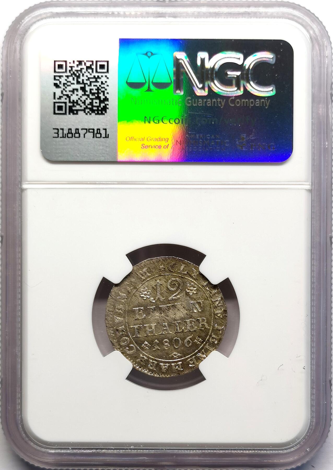 凡希社世界钱币微拍第二百七十一期 1806布伦瑞克沃芬伯特飞马1/24泰勒银辅币NGC-MS63