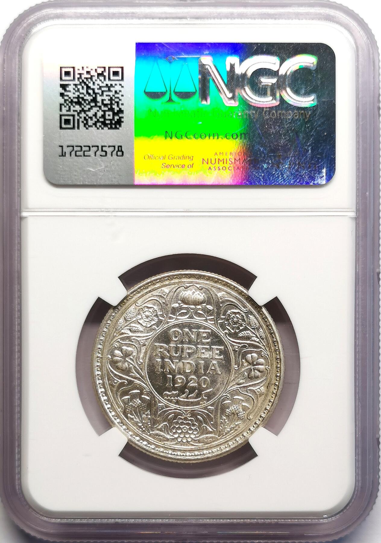 凡希社世界钱币微拍第二百七十一期 1920英属印度乔五卢比银币NGC-MS63