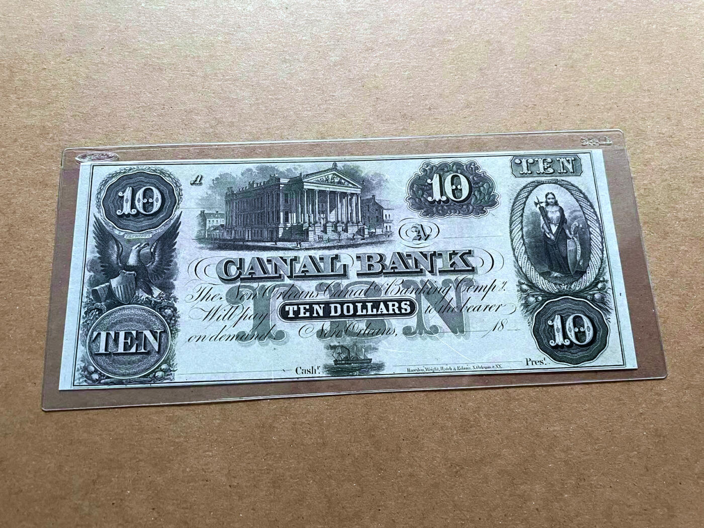 【Blue Auction】✨世界纸币精拍第485期【精】 美国 早期 18XX年 Canal Bank 10美金 双面设计精美 UNC品相 