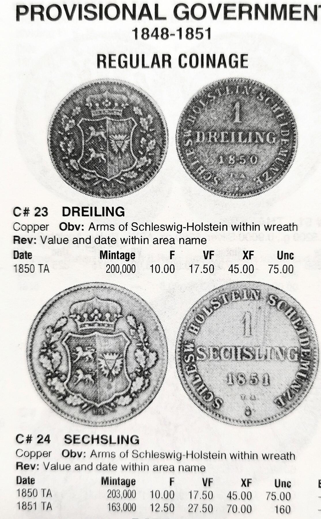 凡希社世界钱币微拍第二百七十一期 1850石勒苏益格-荷尔斯坦因临时政府1Dreiling铜币NGC-MS63，少见的一年型品种，MS稀有！