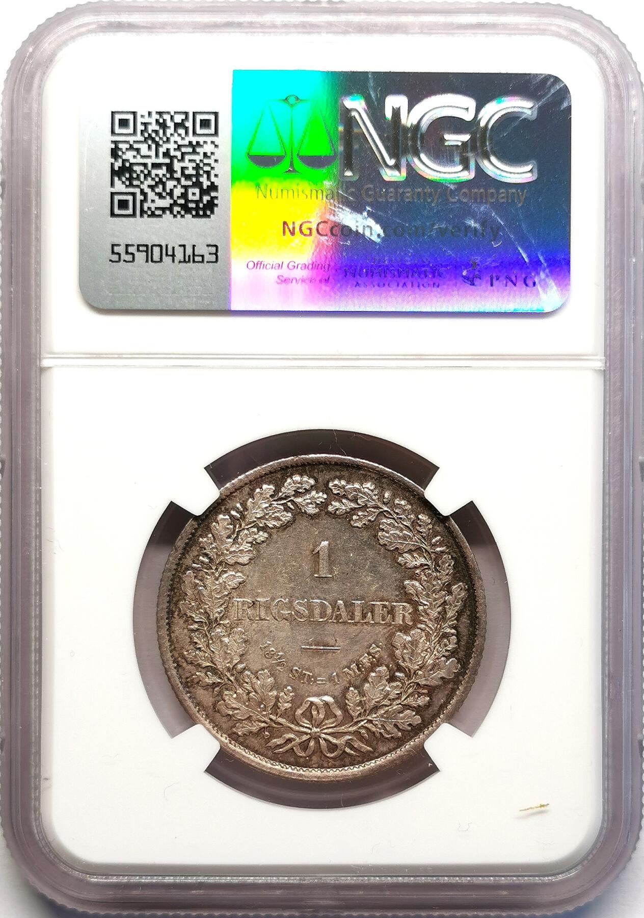 凡希社世界钱币微拍第二百七十一期 1855丹麦费德里科七世RIGSDALER银币NGC-UNCD