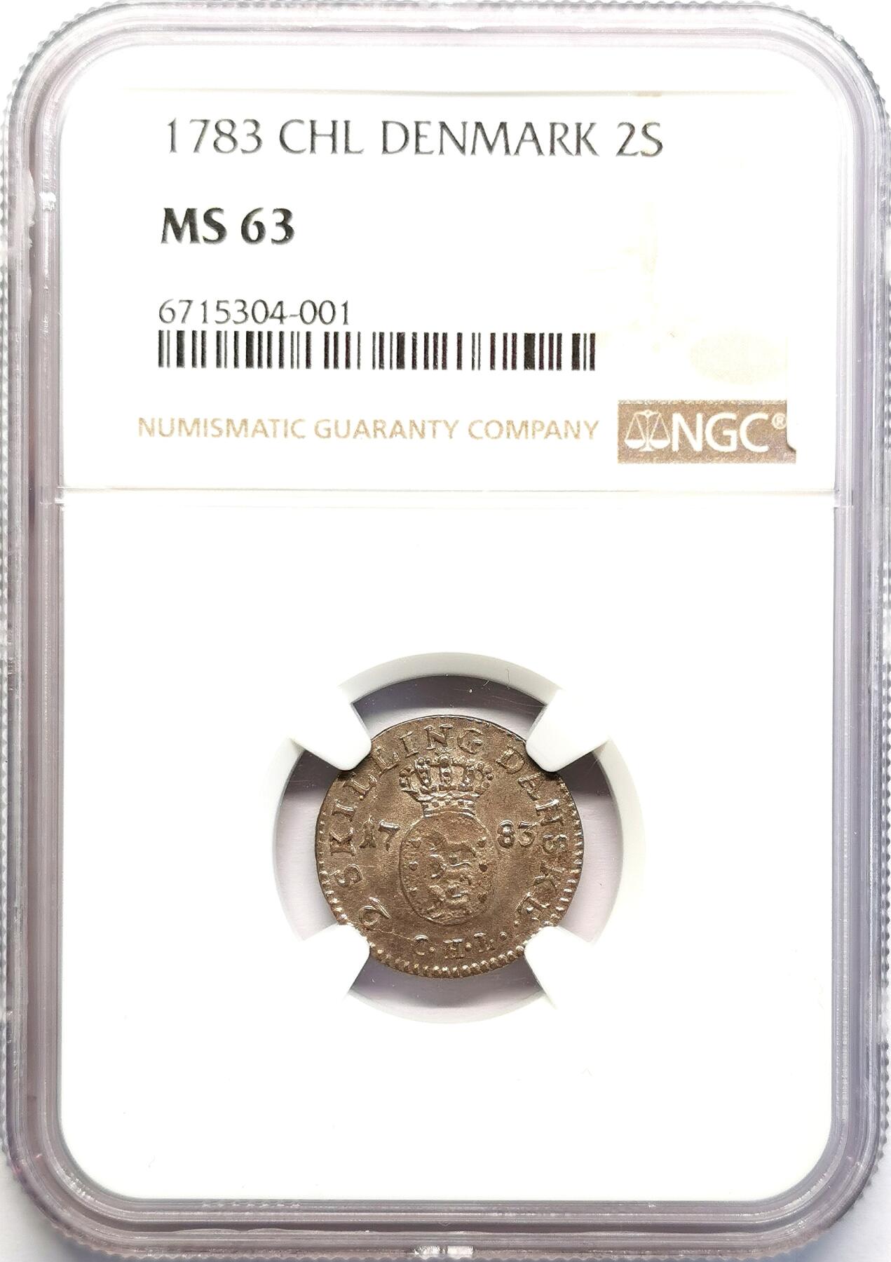 凡希社世界钱币微拍第二百七十一期 1783丹麦2S银辅币NGC-MS63