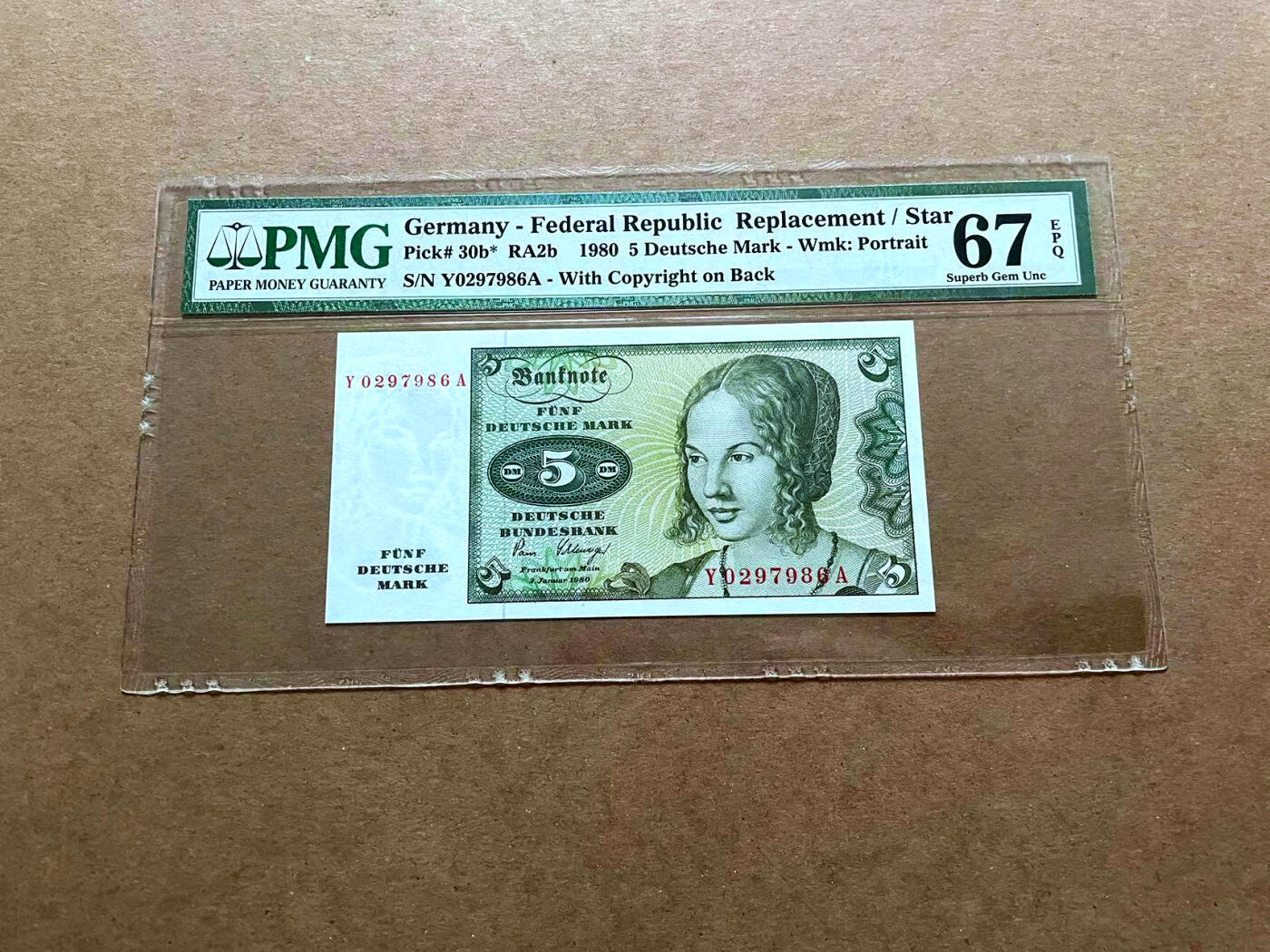 【Blue Auction】✨世界纸币精拍第485期【精】 【补号】德国 1980年5马克 PMG67EPQ 高分