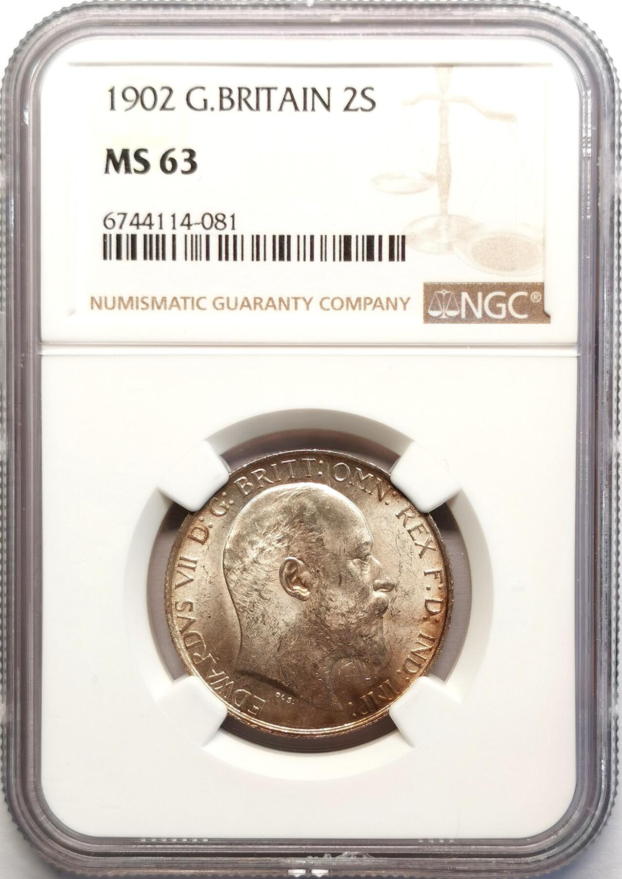 凡希社世界钱币微拍第二百七十一期 1902英国爱七海神佛罗林NGC-MS63，淡金彩迷人！