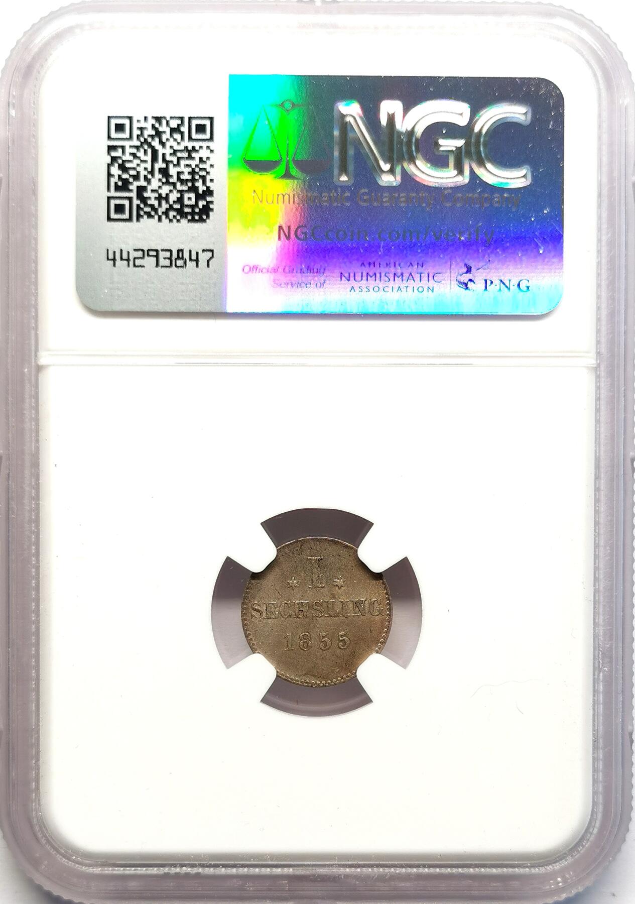 凡希社世界钱币微拍第二百七十一期 1855德国汉堡城徽6芬尼银币NGC-MS63