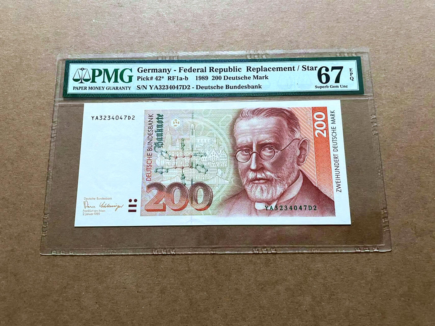 【Blue Auction】✨世界纸币精拍第485期【精】 【补号】德国 1989年200马克 PMG67EPQ 高分