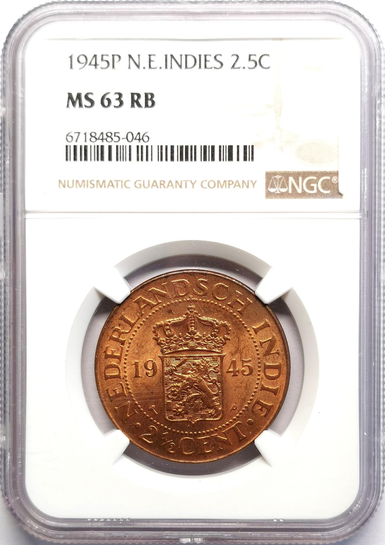 凡希社世界钱币微拍第二百七十一期 1945P荷属东印度2.5分大铜NGC-MS63