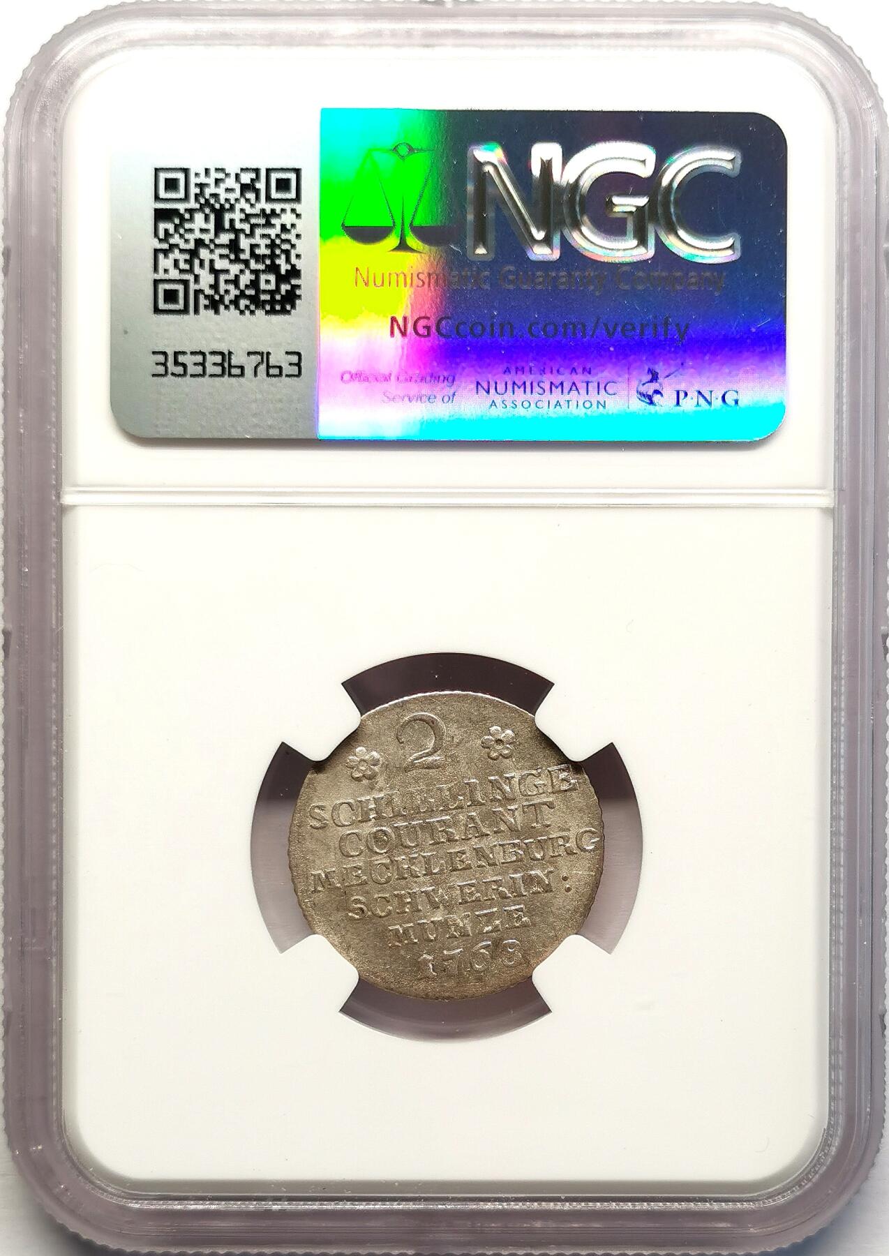 凡希社世界钱币微拍第二百七十一期 1768梅克伦堡什未林2S银辅币NGC-MS62