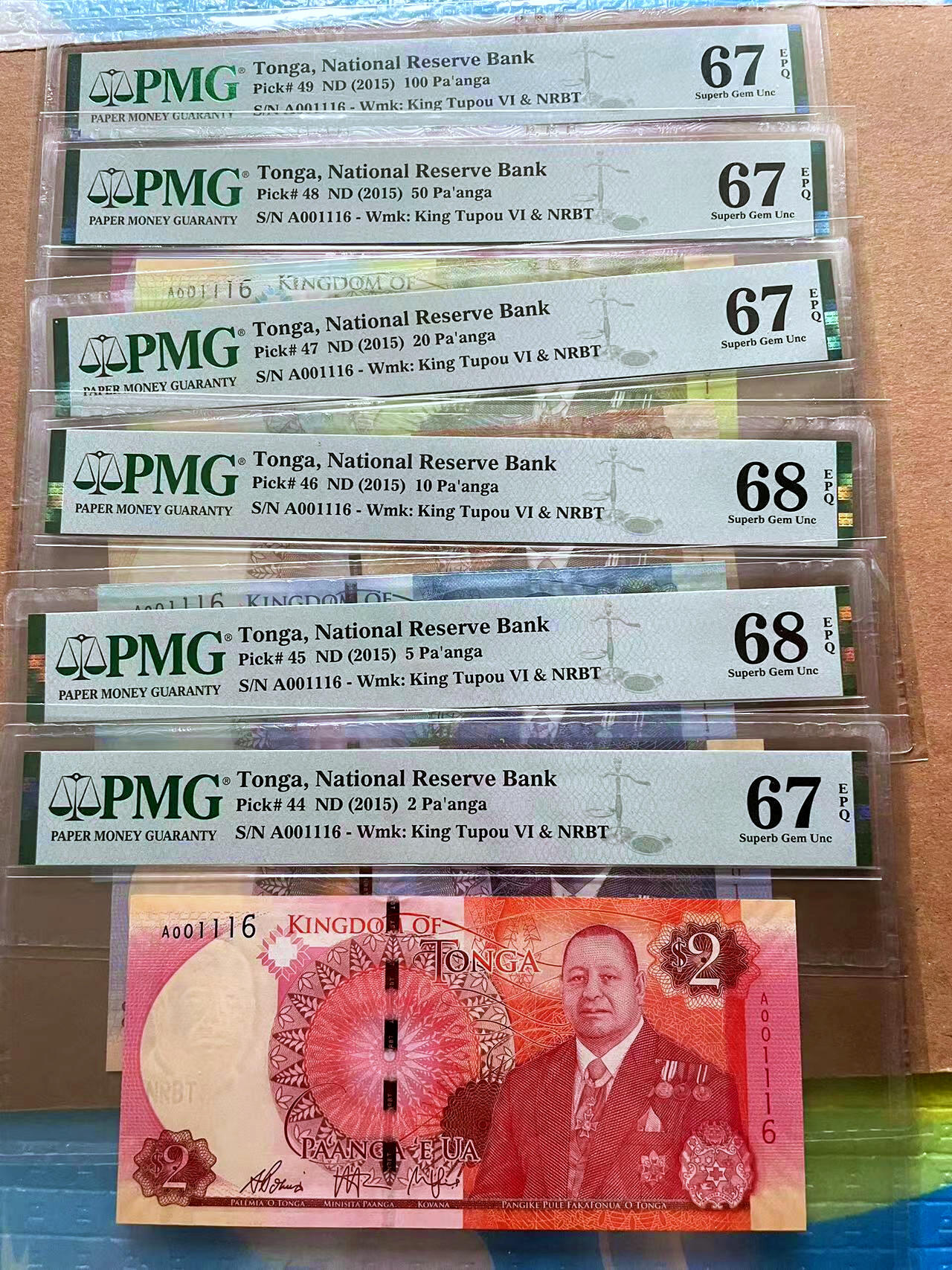 【Blue Auction】✨世界纸币精拍第485期【精】 【一组6张 A冠1116全同倒置号】汤加 2015年2-100潘哥 PMG68EPQ-67EPQ 高分 欧盟 2002年200欧元 PMG67EPQ 高分