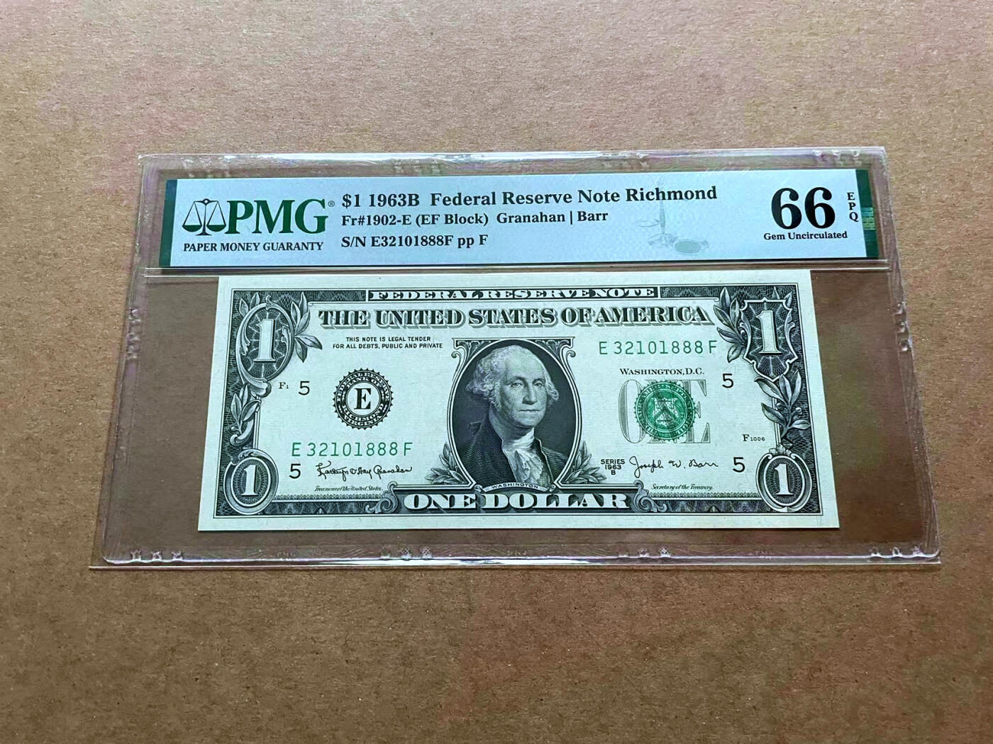 【Blue Auction】✨世界纸币精拍第485期【精】  【888豹子号无47】美国 1963年1美金 PMG66EPQ 