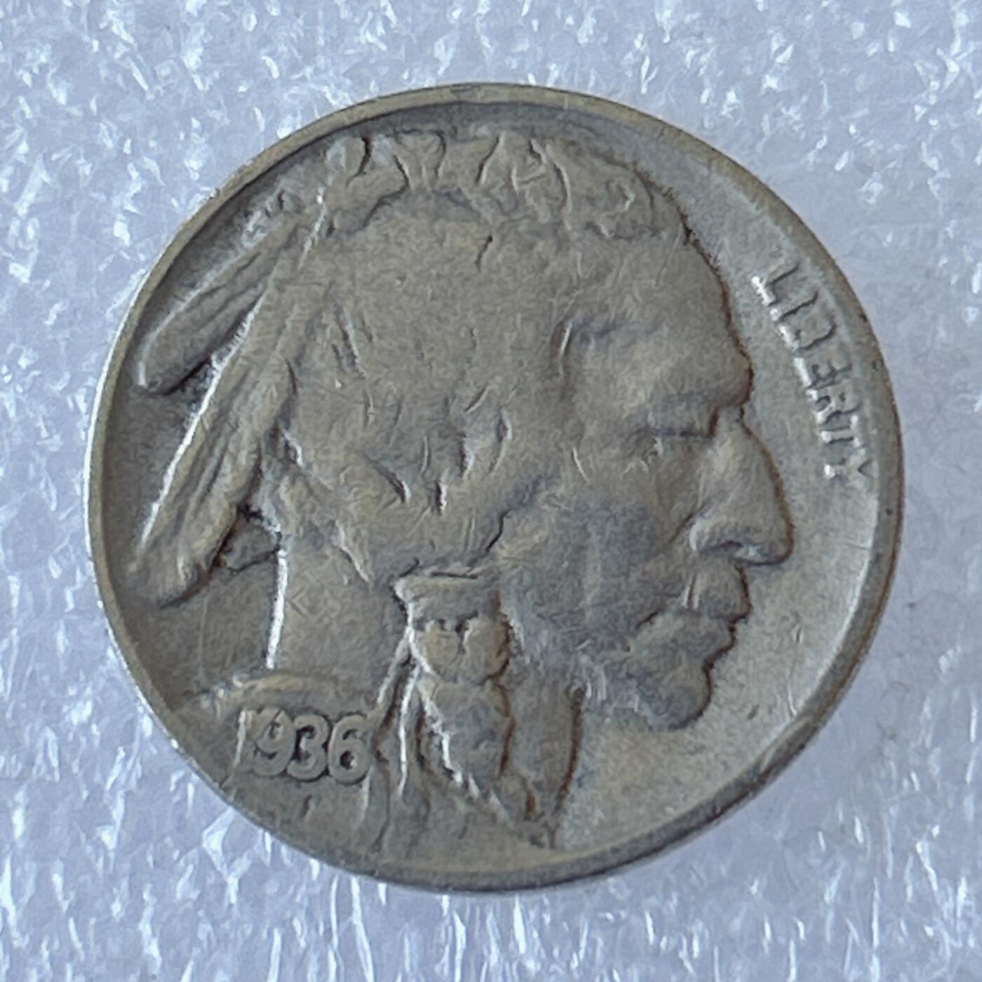 海外回流1元起拍小铺 各国钱币散币场 第12期 1936年美国5分印第安酋长野牛镍币