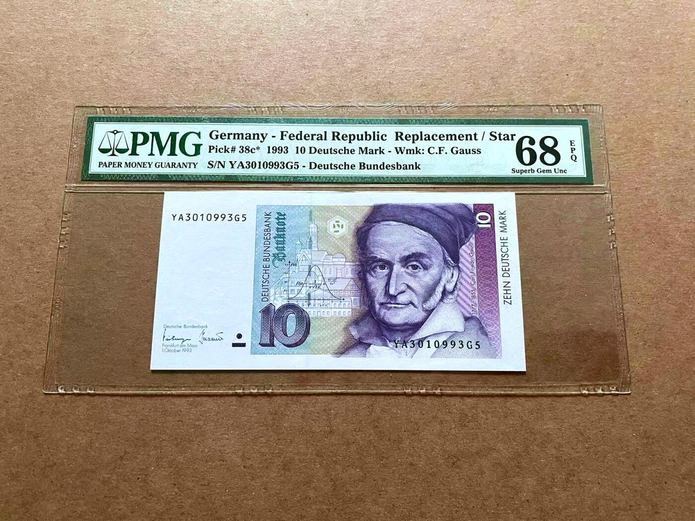【Blue Auction】✨世界纸币精拍第485期【精】 【补号 p38c*】德国 1993年10马克 PMG68EPQ 超高分 