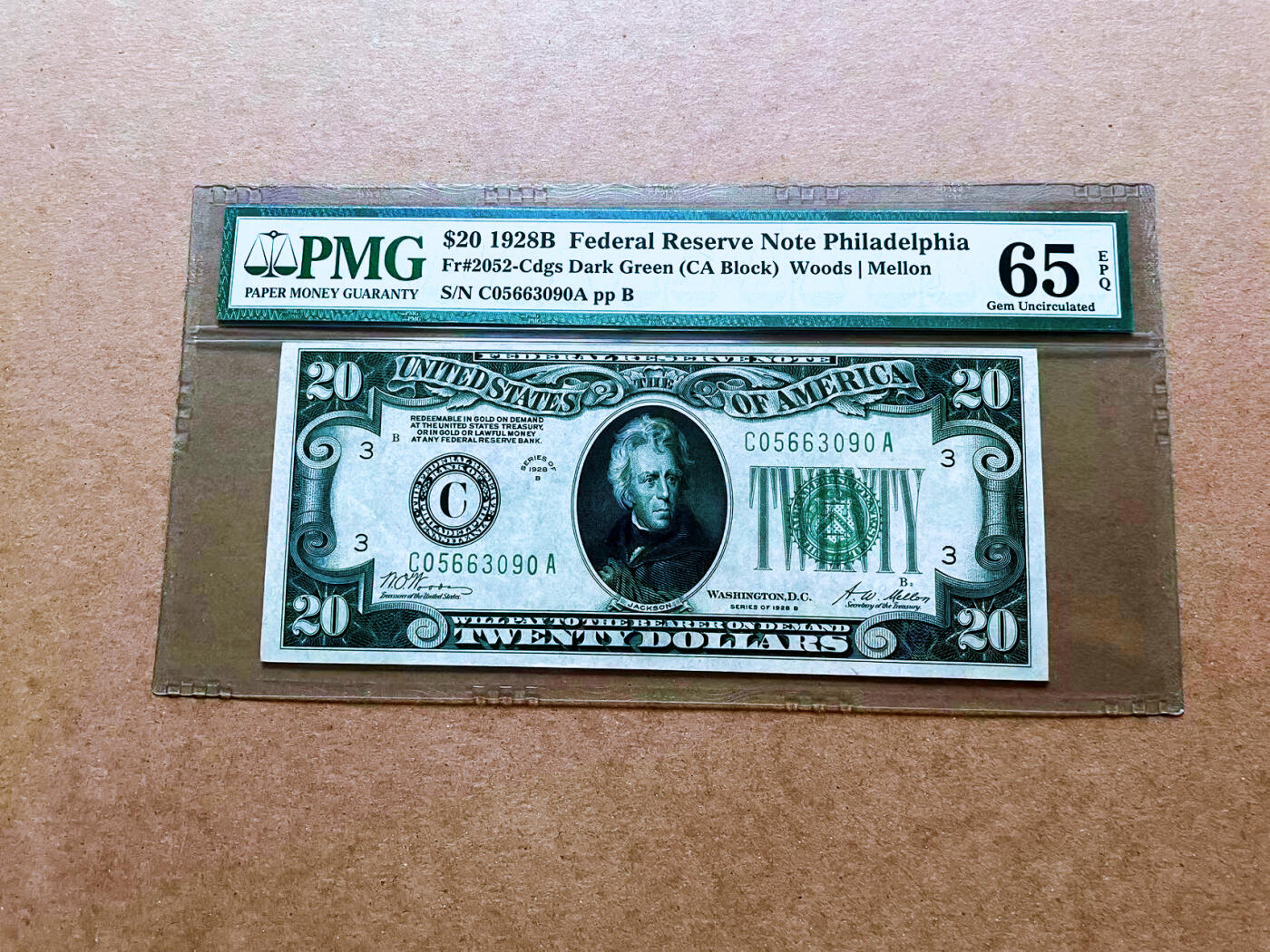 【Blue Auction】✨世界纸币精拍第485期【精】 【无47 亚军分 少见版本】美国 1928年  20美金 杰克逊 PMG65EPQ 绝品 老壳 