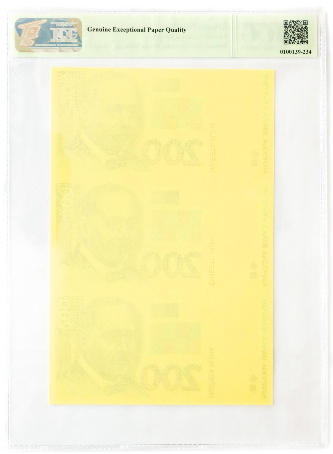 裱糊匠第一期拍卖 ＾＿＾ TQG评级 66GEPQ ND(1994)年 克罗地亚 200库纳 试印/试色样票 三联体