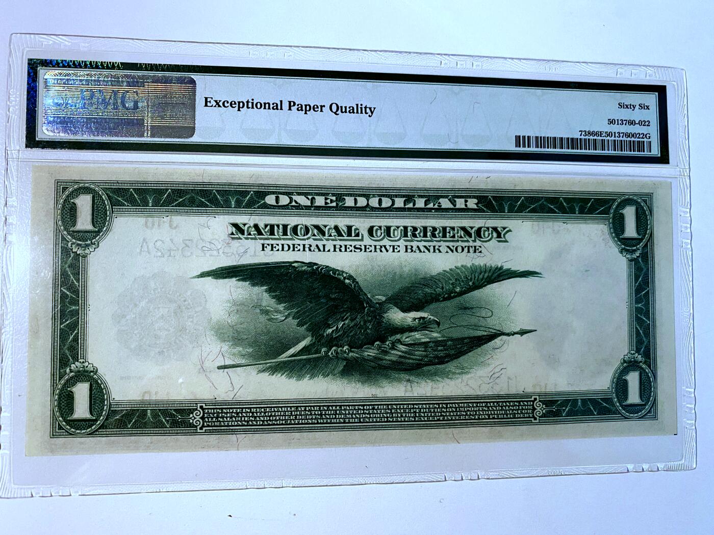 【Blue Auction】✨世界纸币精拍第485期【精】  【仅2张更高分 少见堪萨斯版】美国 1918年1美金 PMG66EPQ 大飞鹰 华盛顿头像 大票幅 