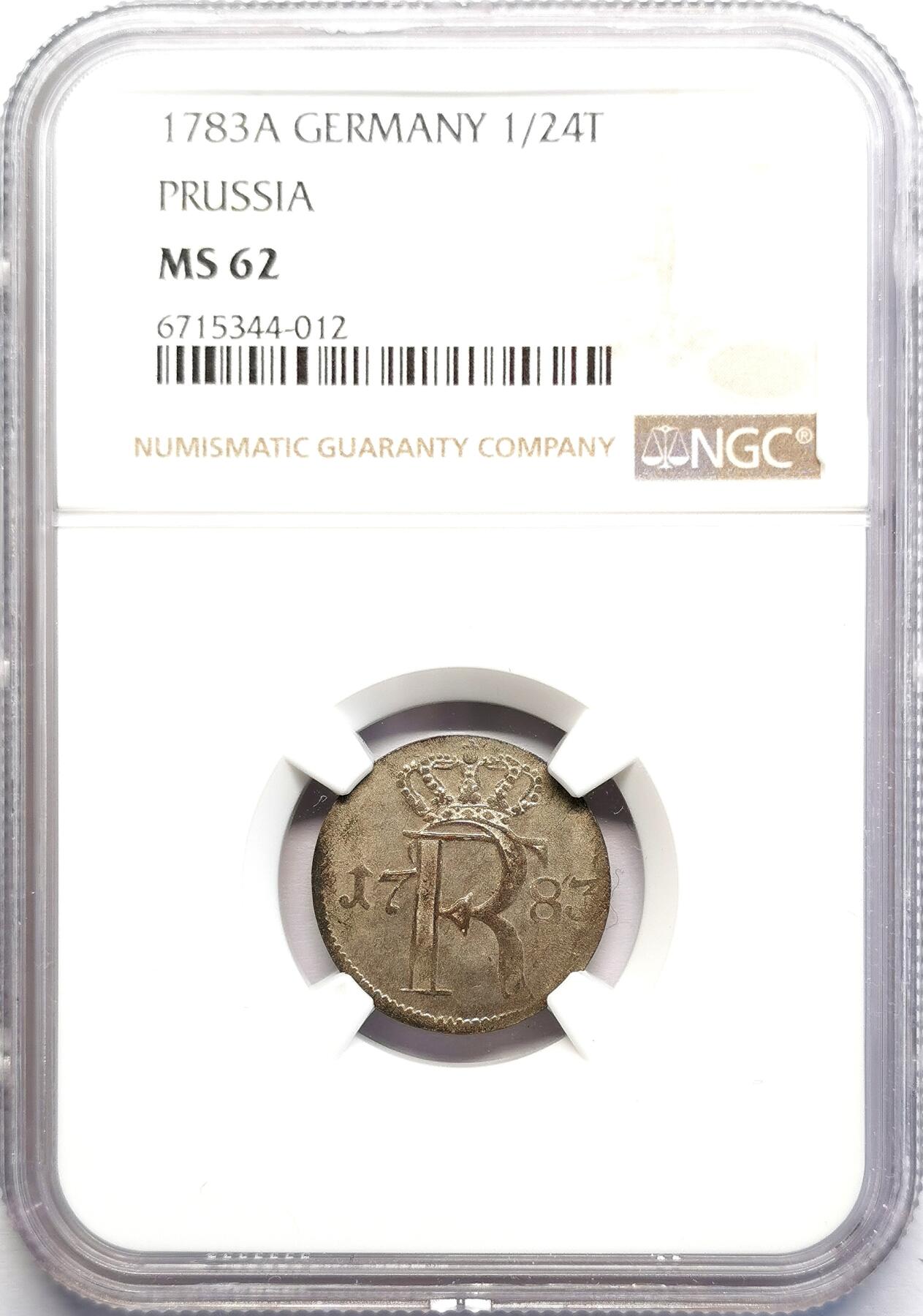 凡希社世界钱币微拍第二百七十一期 1783A普鲁士王国1/24泰勒银辅币NGC-MS62