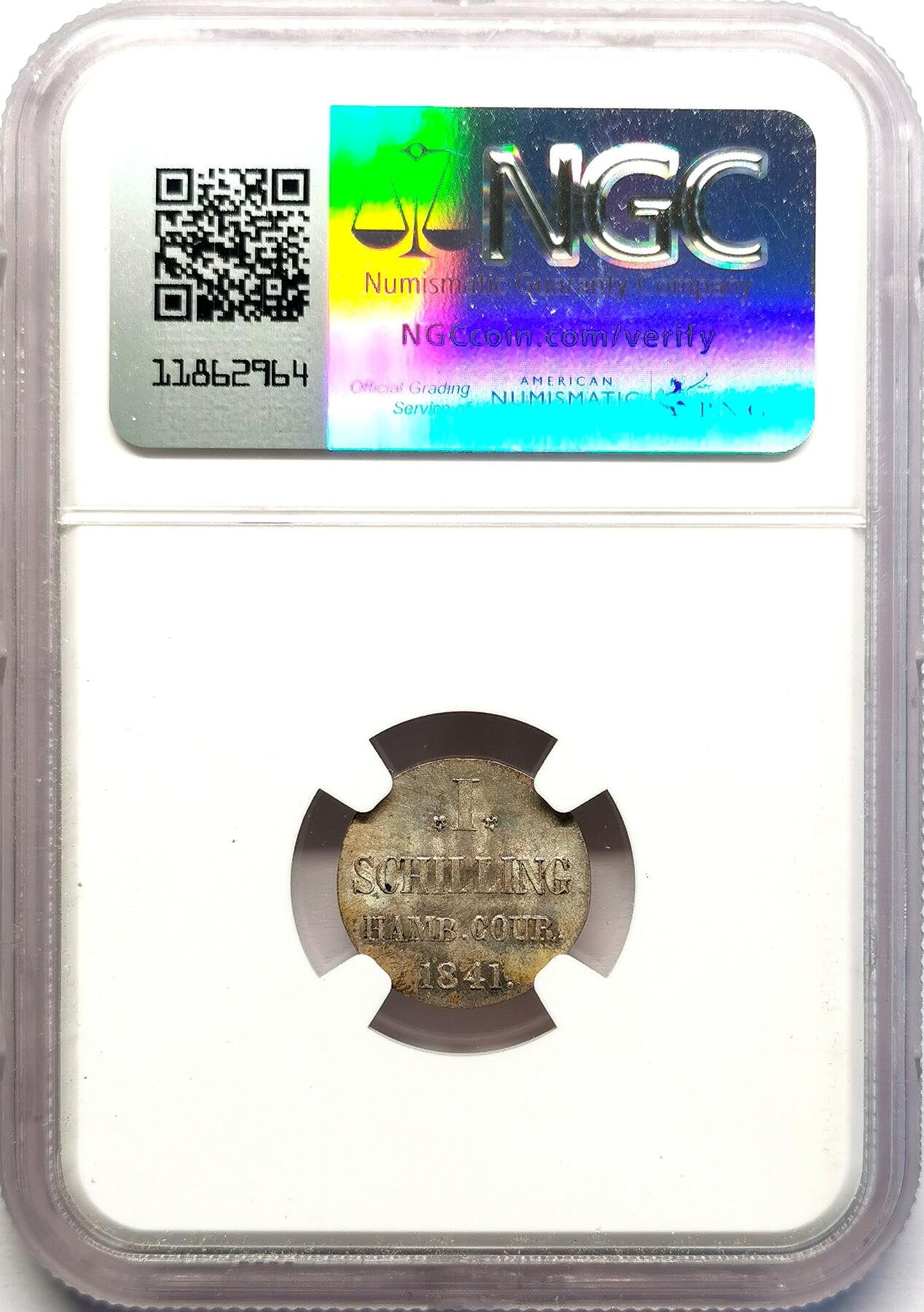 凡希社世界钱币微拍第二百七十一期 1841汉堡城徽1S银辅币NGC-MS62