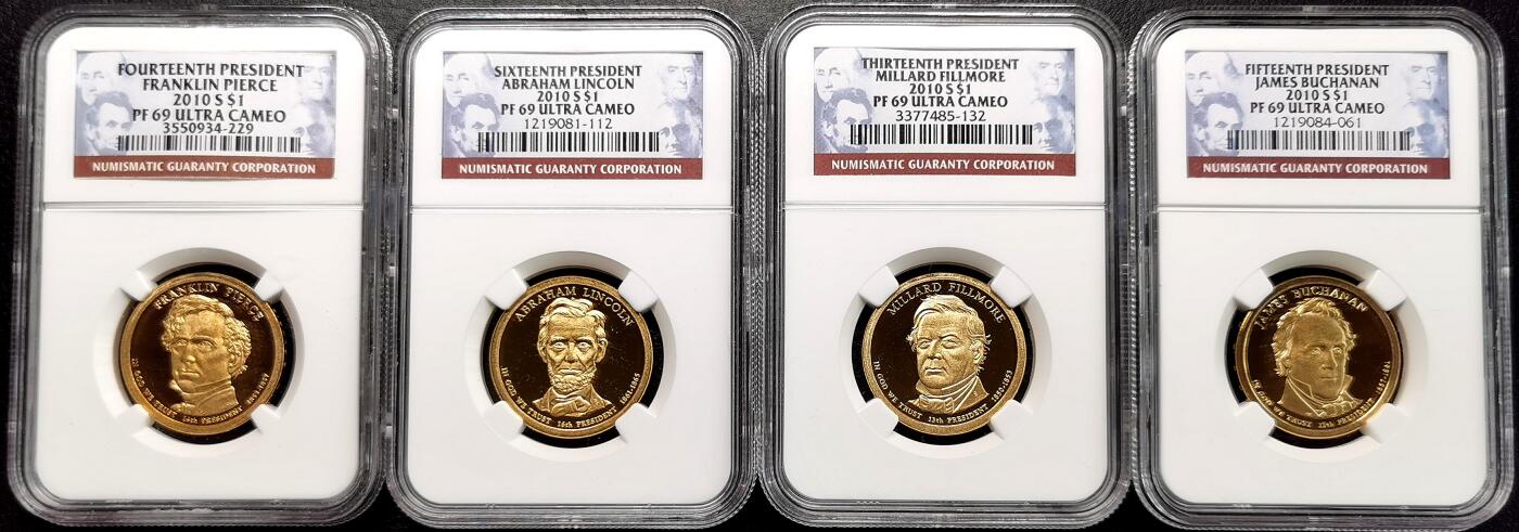 凡希社世界钱币微拍第二百七十一期 2010美国历届总统纪念Dollar四枚套NGC-PF69UC