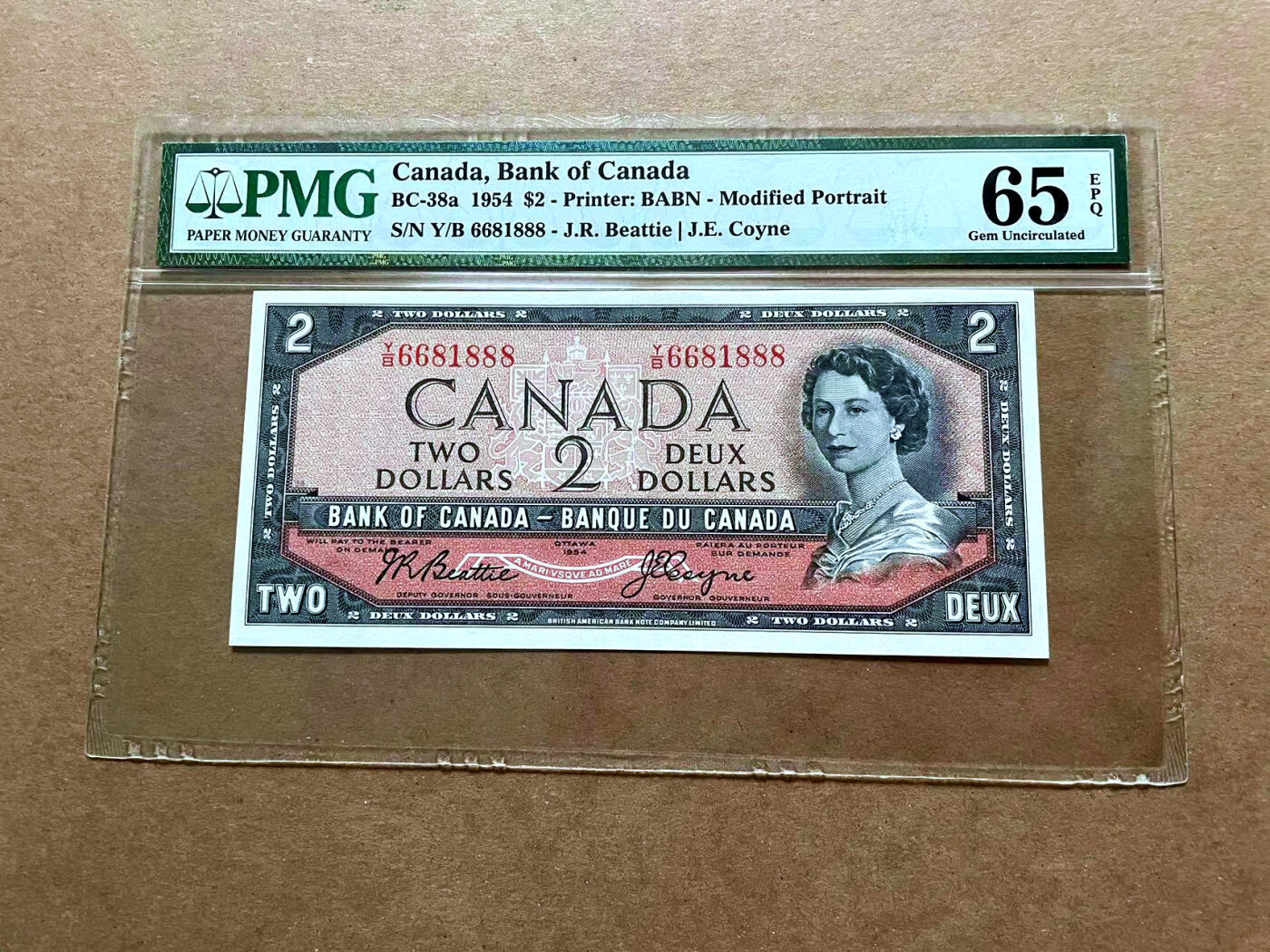 【Blue Auction】✨世界纸币精拍第485期【精】 【6681888豹子号 倒置号 少见】加拿大 1954年2元 女王 PMG65EPQ 绝品 