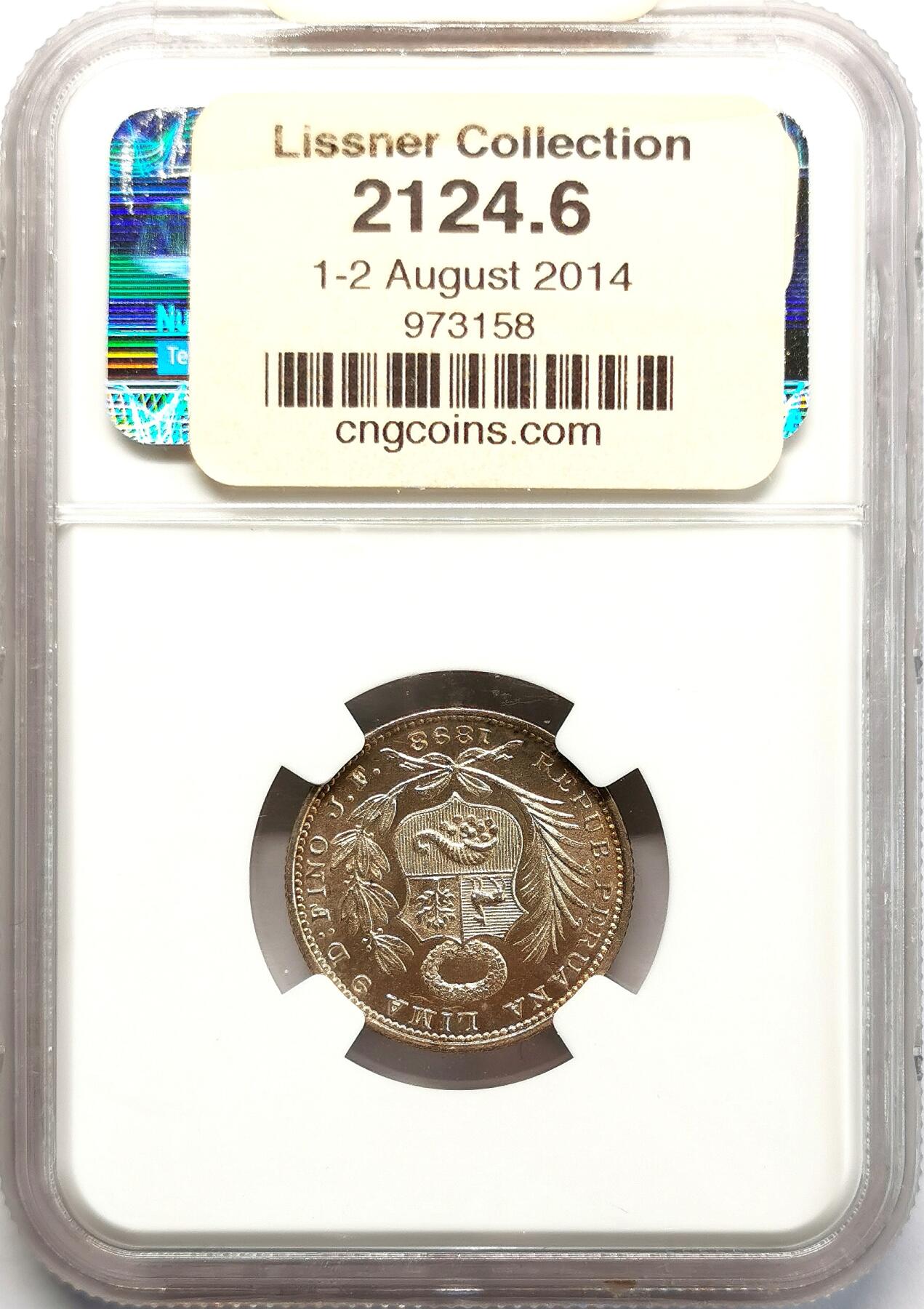 凡希社世界钱币微拍第二百七十一期 1898秘鲁座人1/5S银币NGC-MS63