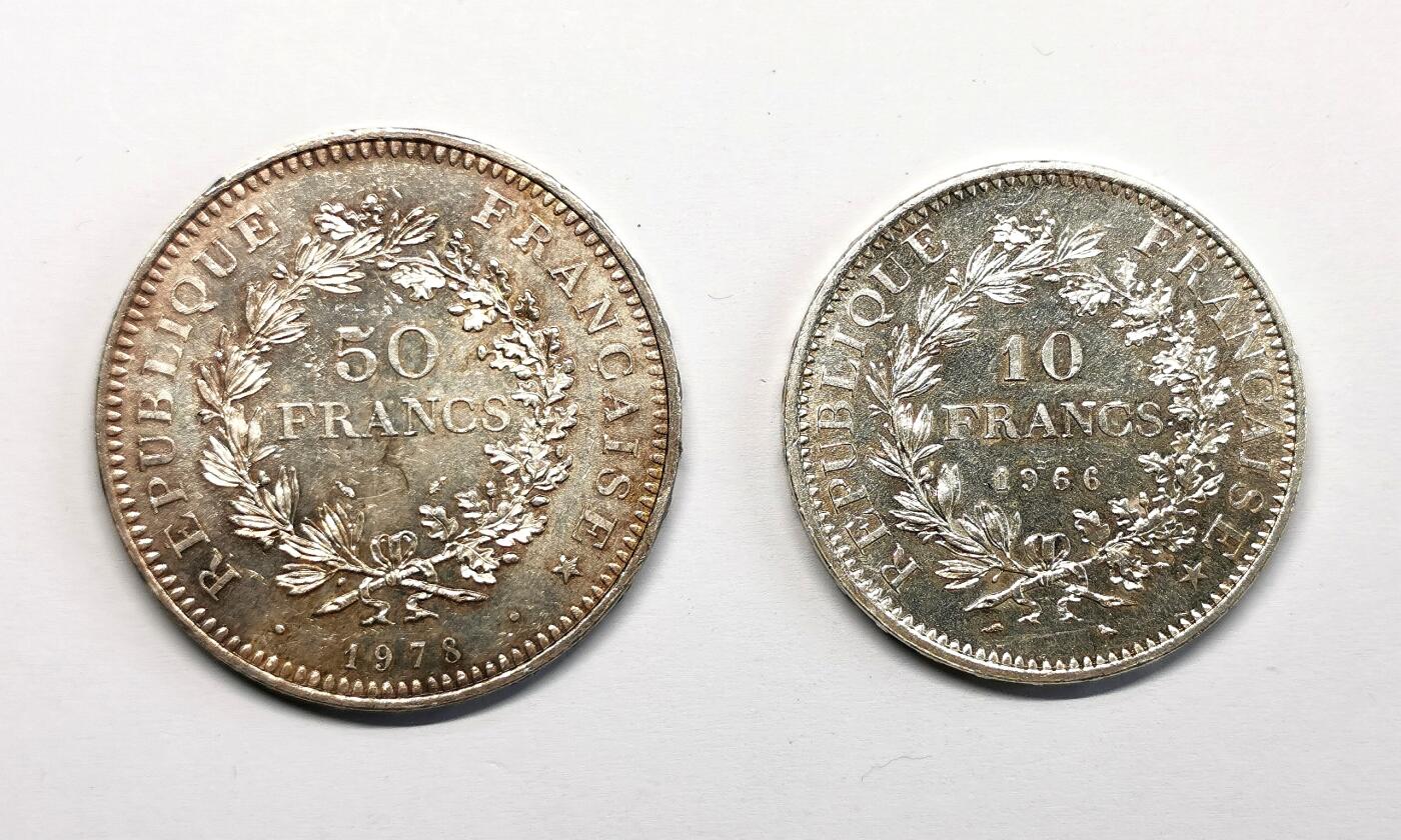 凡希社世界钱币微拍第二百七十一期 法国10/50法郎大银一对