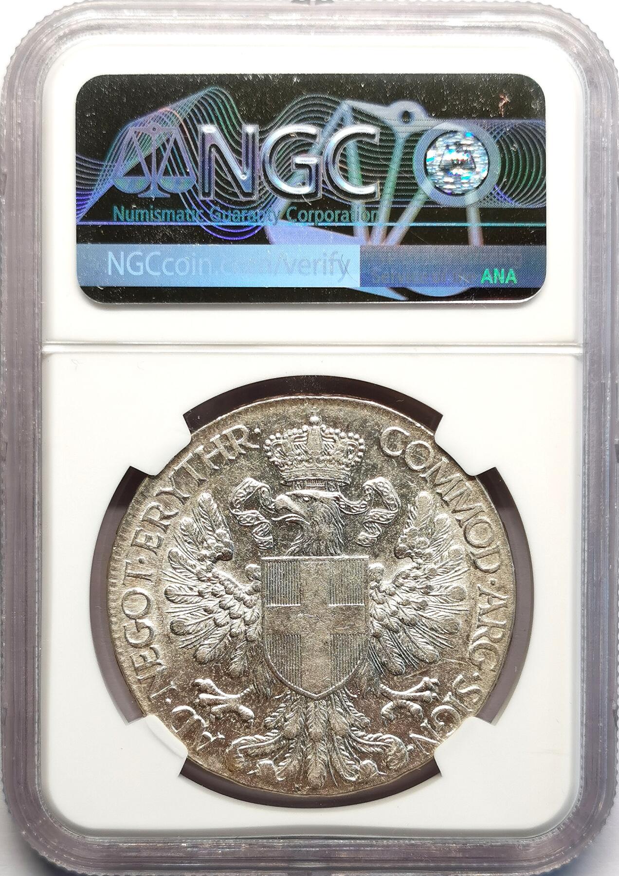 凡希社世界钱币微拍第二百七十一期 1918R意属厄立特里亚特蕾莎TALERO大银NGC-AU58，银光充沛，非常轻微的流通痕迹！