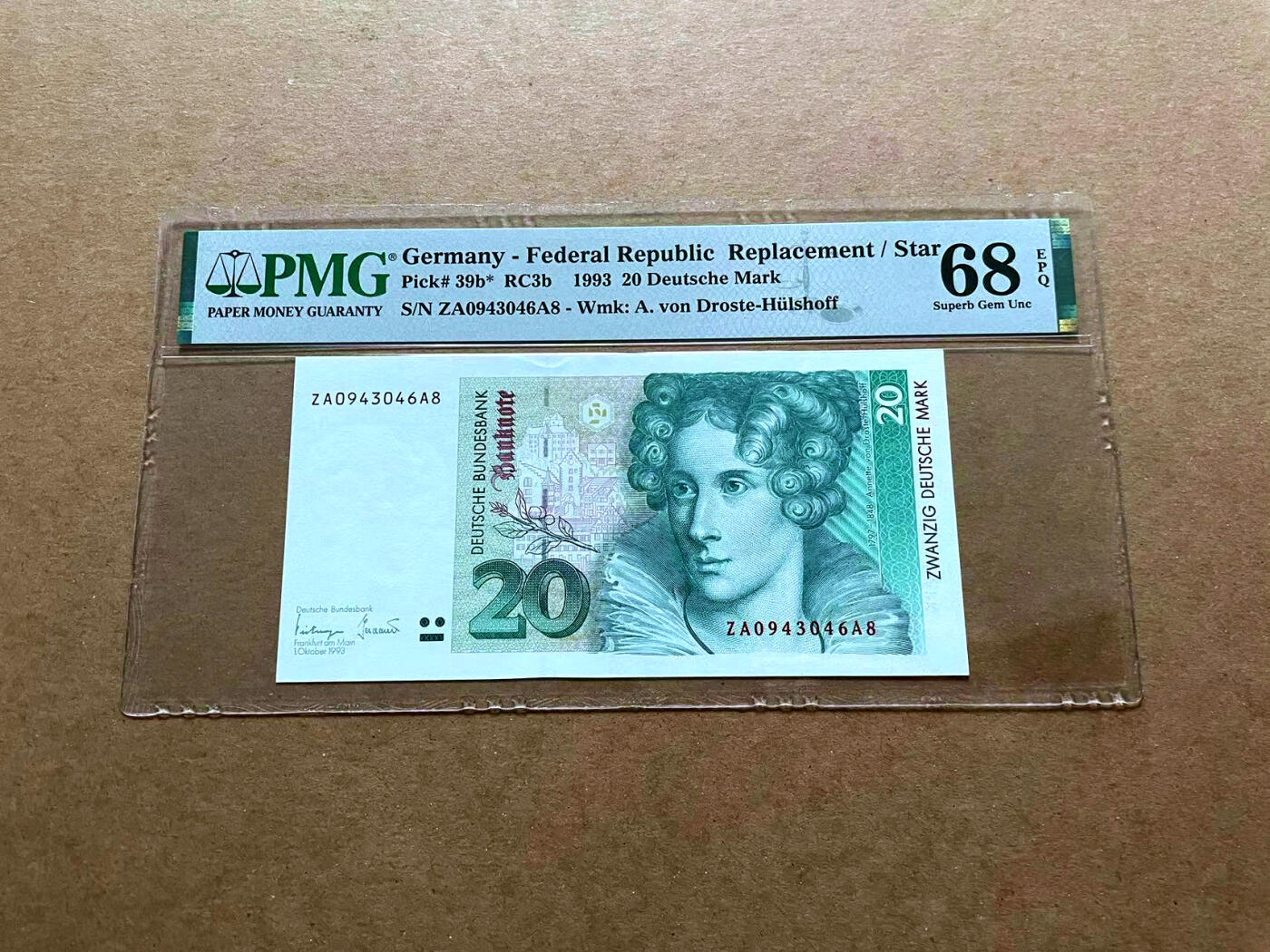 【Blue Auction】✨世界纸币精拍第485期【精】 【补号冠军分】德国 1993年20马克 PMG68EPQ 超高分 