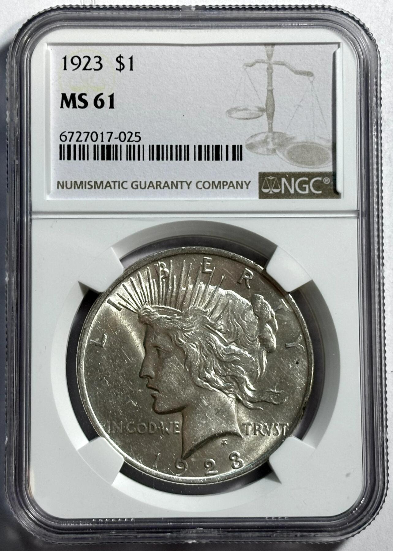 紫瑗钱币——第360期拍卖 美国 1923年 和平鸽 1美元 银币 NGC MS61
