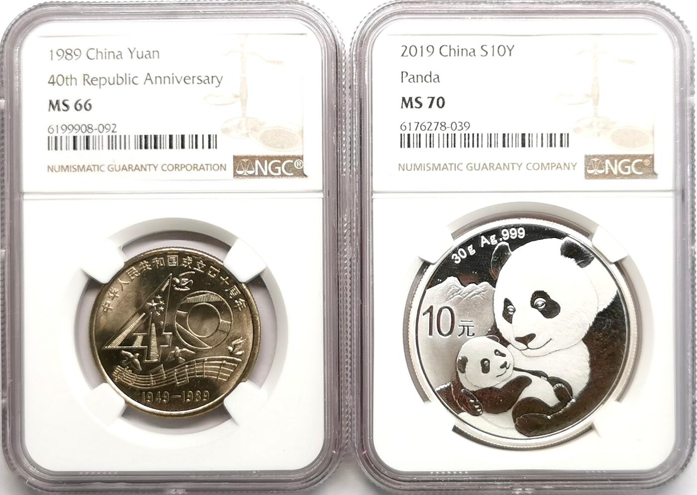 凡希社世界钱币微拍第二百七十一期 中国熊猫10元银币建国壹元一对NGC