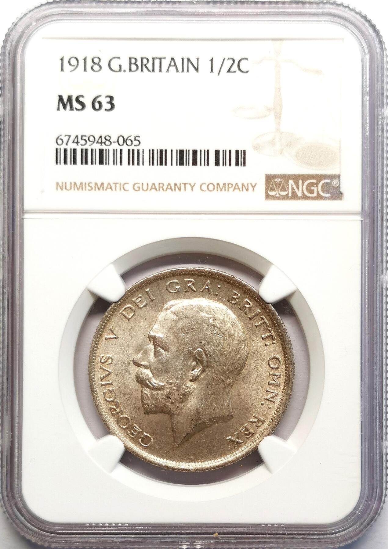 凡希社世界钱币微拍第二百七十一期 1918英国乔五1/2克朗银币NGC-MS63