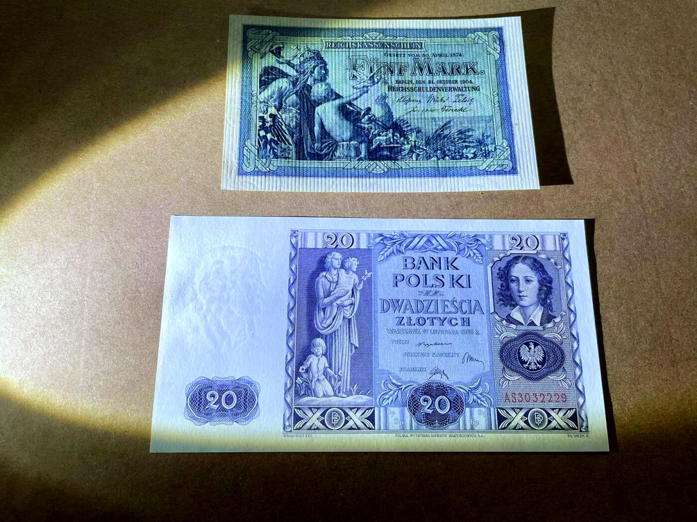 【Blue Auction】✨世界纸币精拍第485期【精】 【一组2张】德国 1904年5马克&波兰 1936年20兹罗提 UNC-