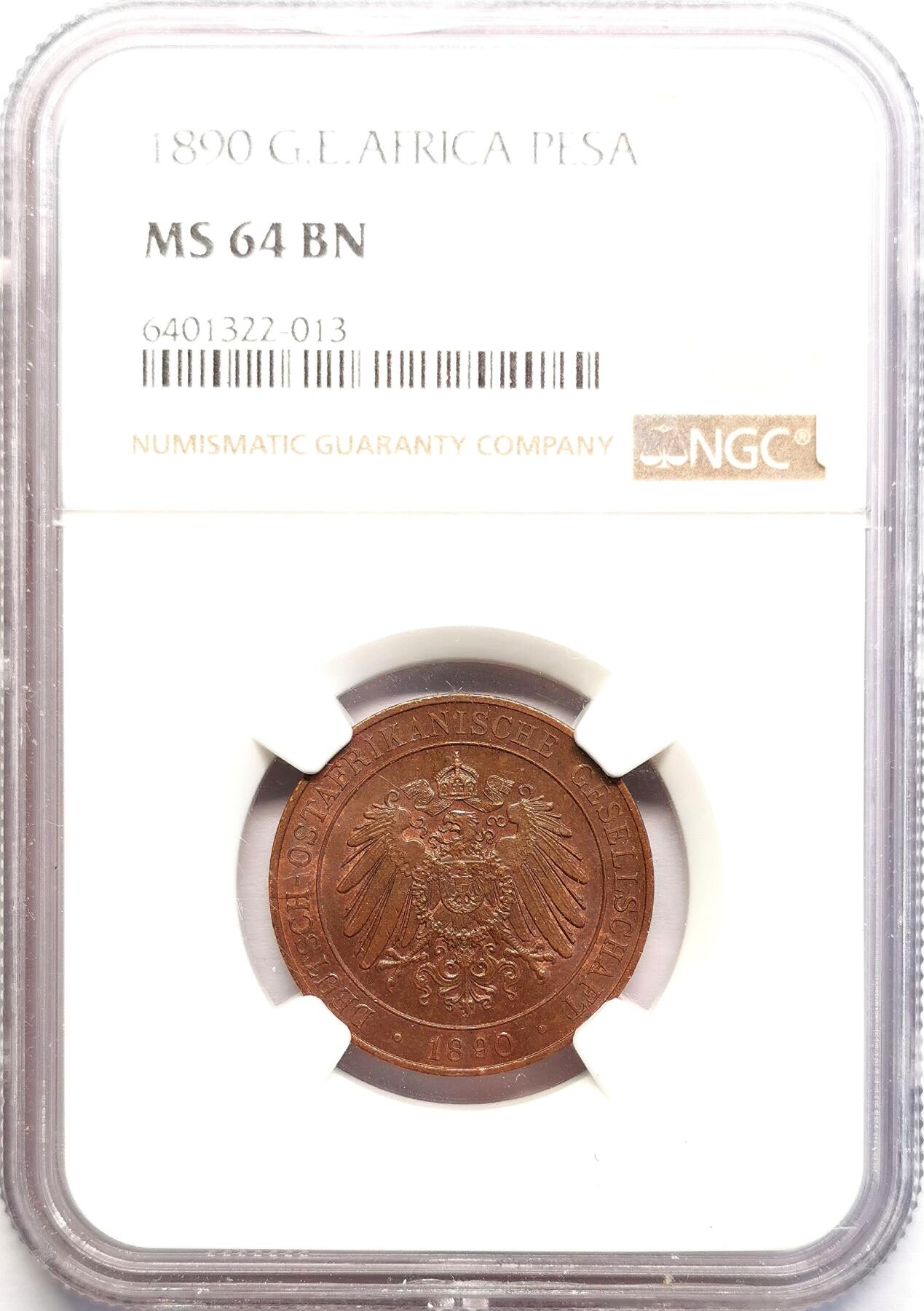 凡希社世界钱币微拍第二百七十一期 1890德属东非PESA铜币NGC-MS64