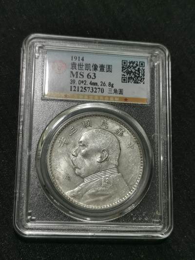 天下钱庄国内外钱币全场保真欢迎参拍 - 公博评级MS63三角元大头