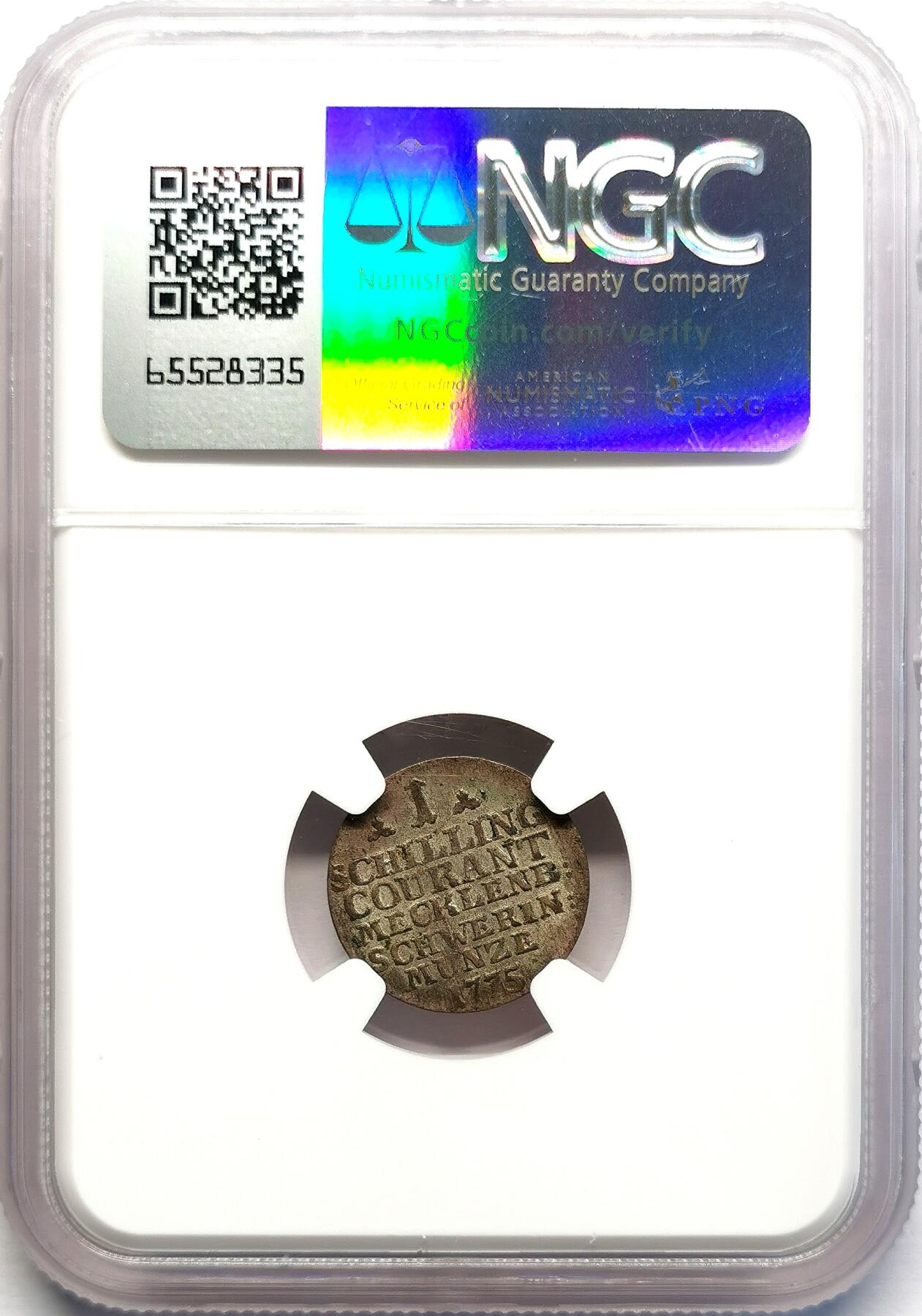 凡希社世界钱币微拍第二百七十一期 1775梅克伦堡什未林1S银辅币NGC-AU58