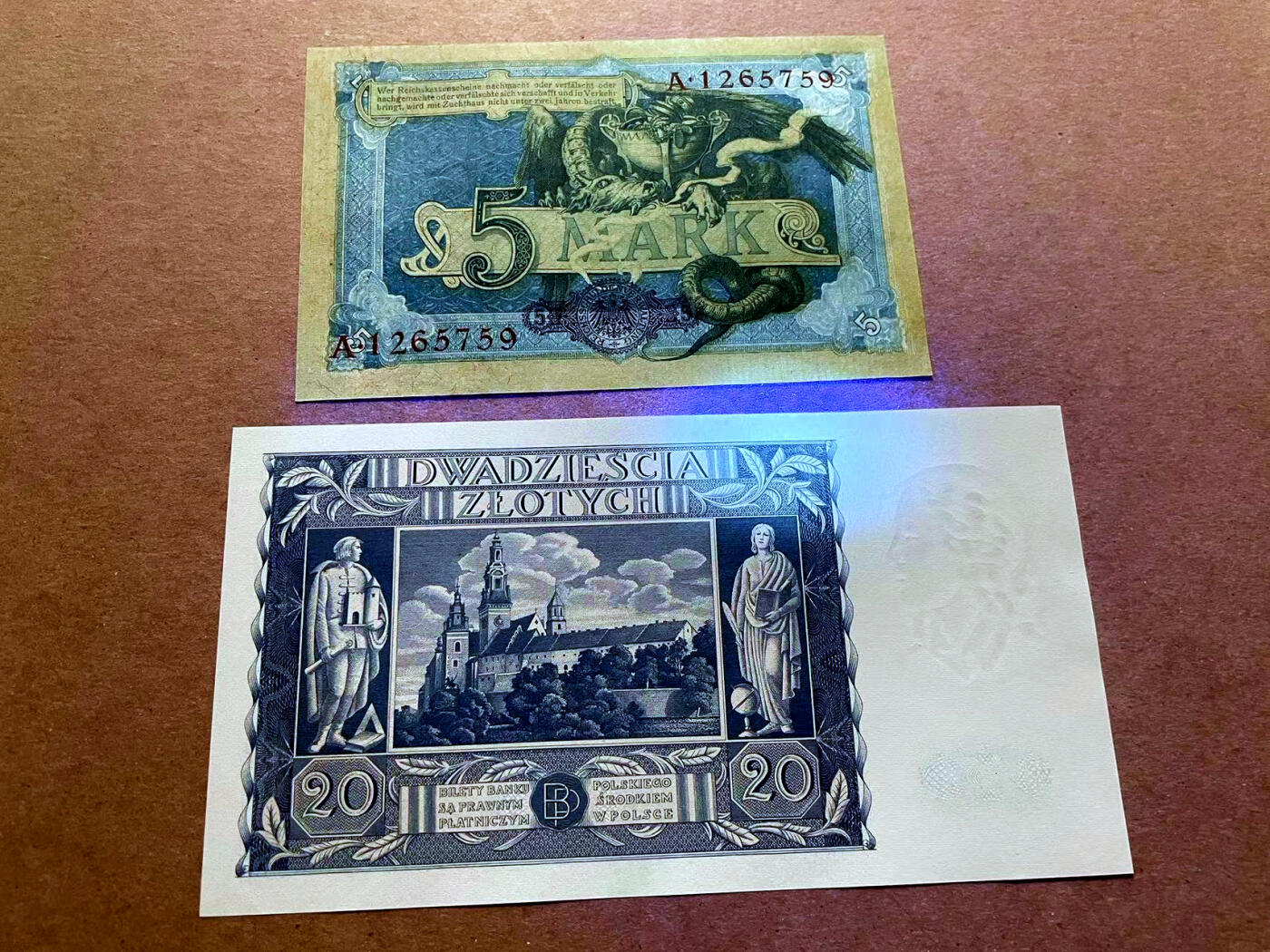 【Blue Auction】✨世界纸币精拍第485期【精】 【一组2张】德国 1904年5马克&波兰 1936年20兹罗提 UNC-