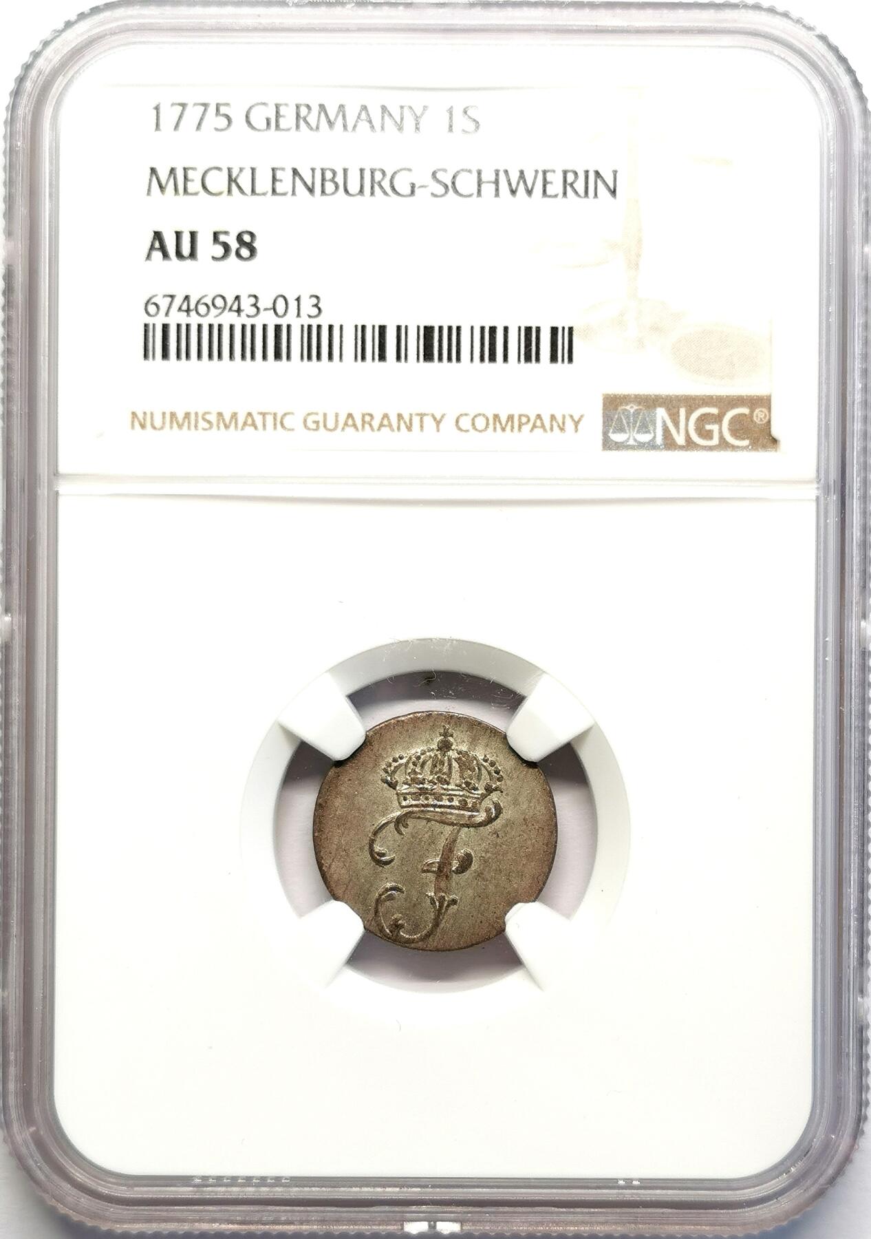 凡希社世界钱币微拍第二百七十一期 1775梅克伦堡什未林1S银辅币NGC-AU58